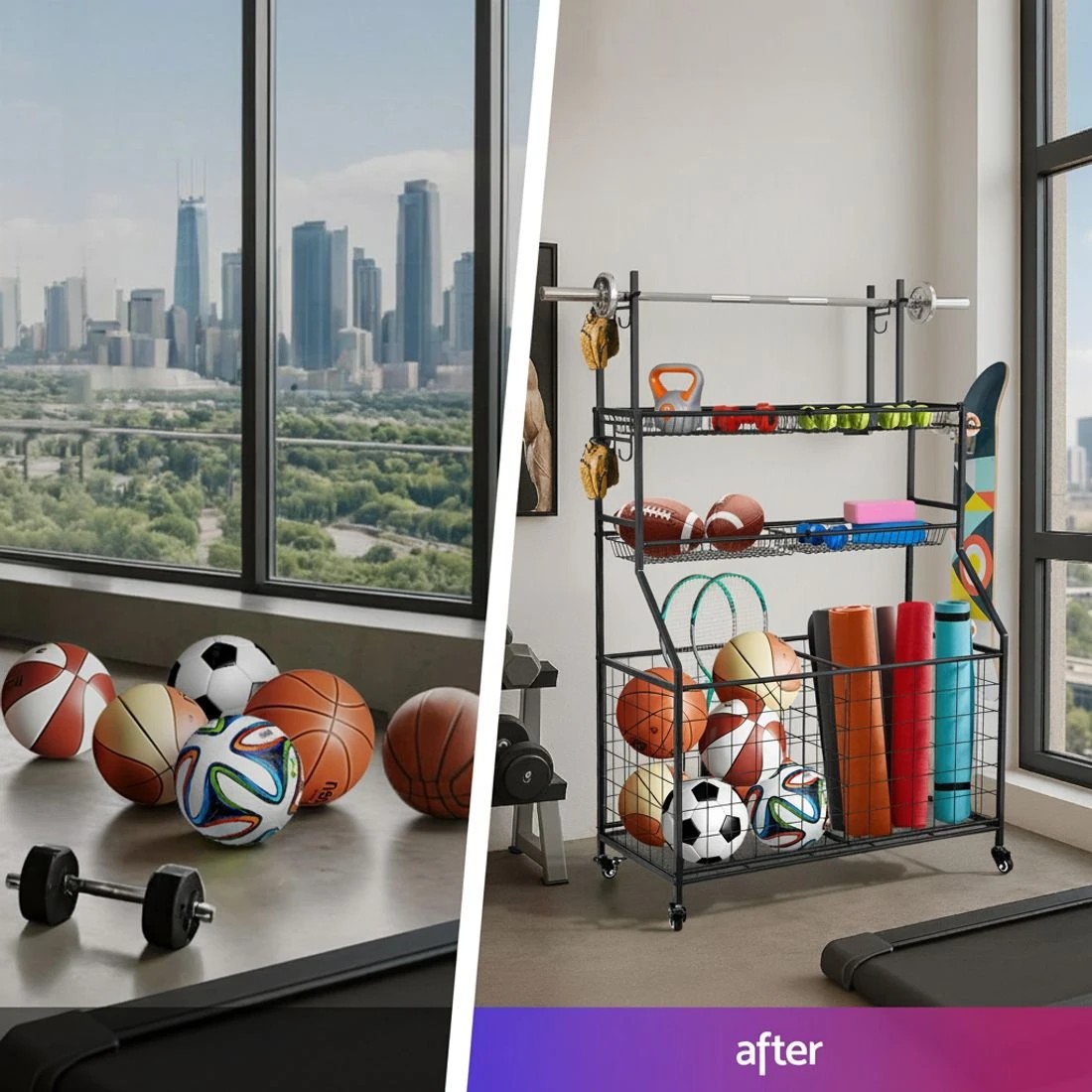 5 Everfit Sports Equipment Organizer Storage with Wheels Multi-Sport Garage Gym - Black, 5 of 6