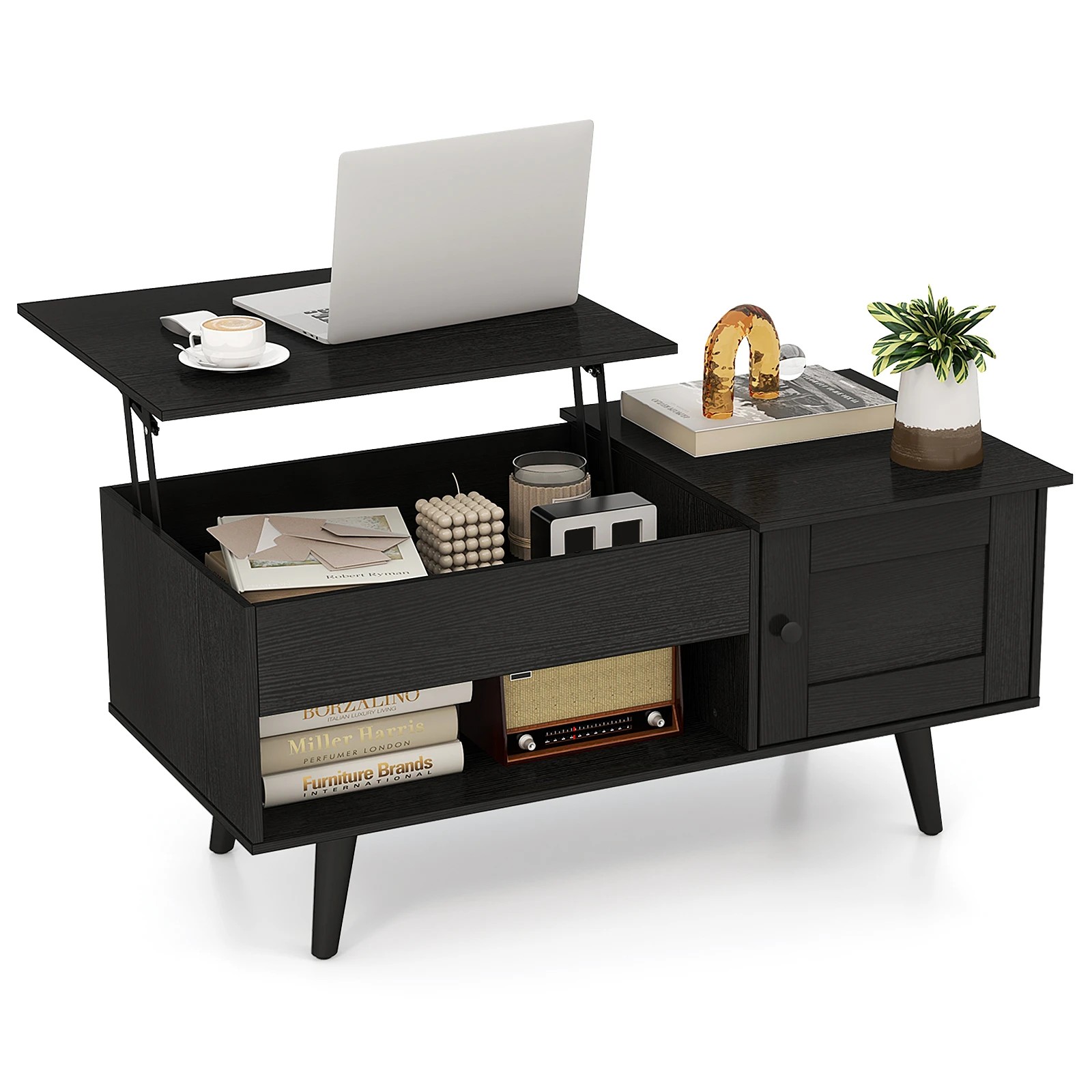 7 Costway Lift-Top Coffe Table Wooden Coffee Table Hidden Storage Cabinet - Black, 7 of 7