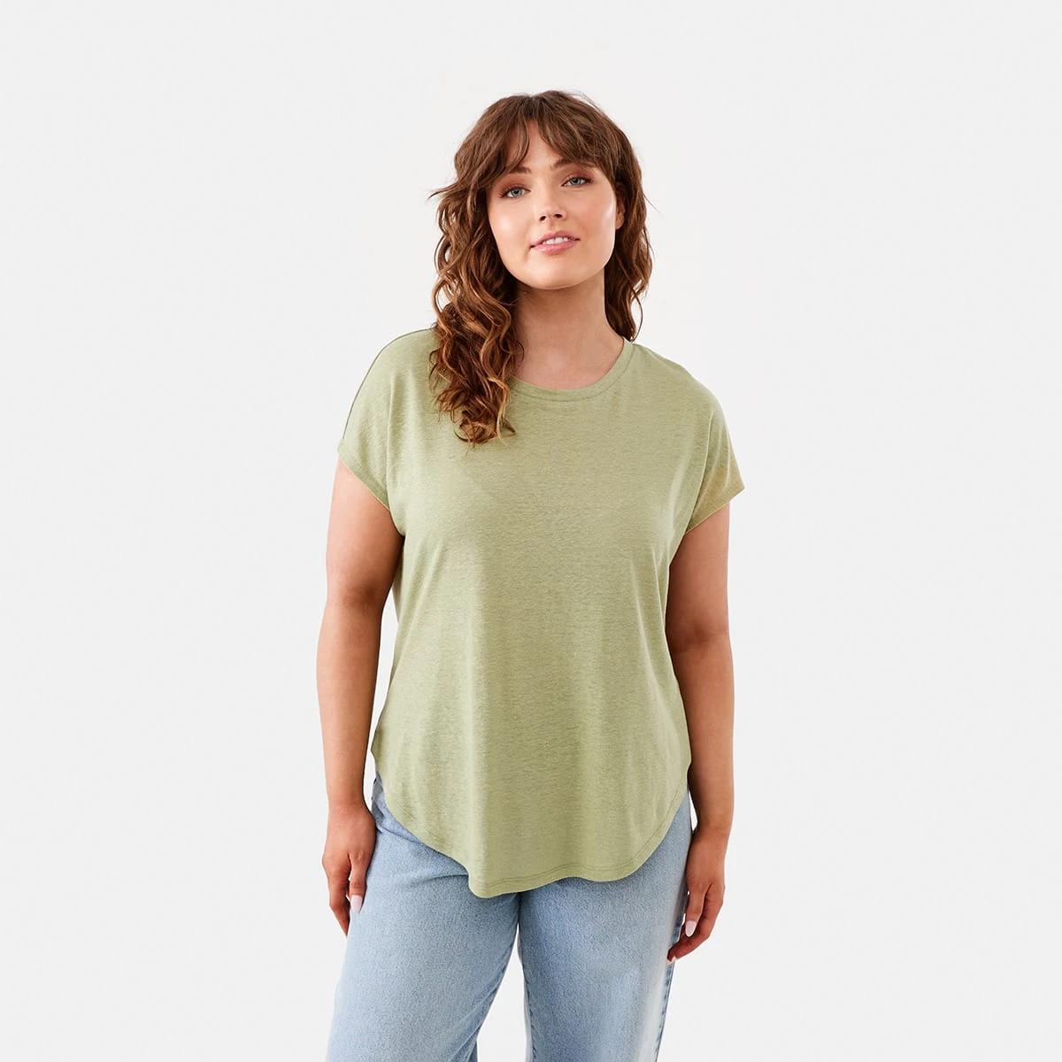 1 Linen Blend Extended Sleeve Tee Grn Tea, 1 of 6