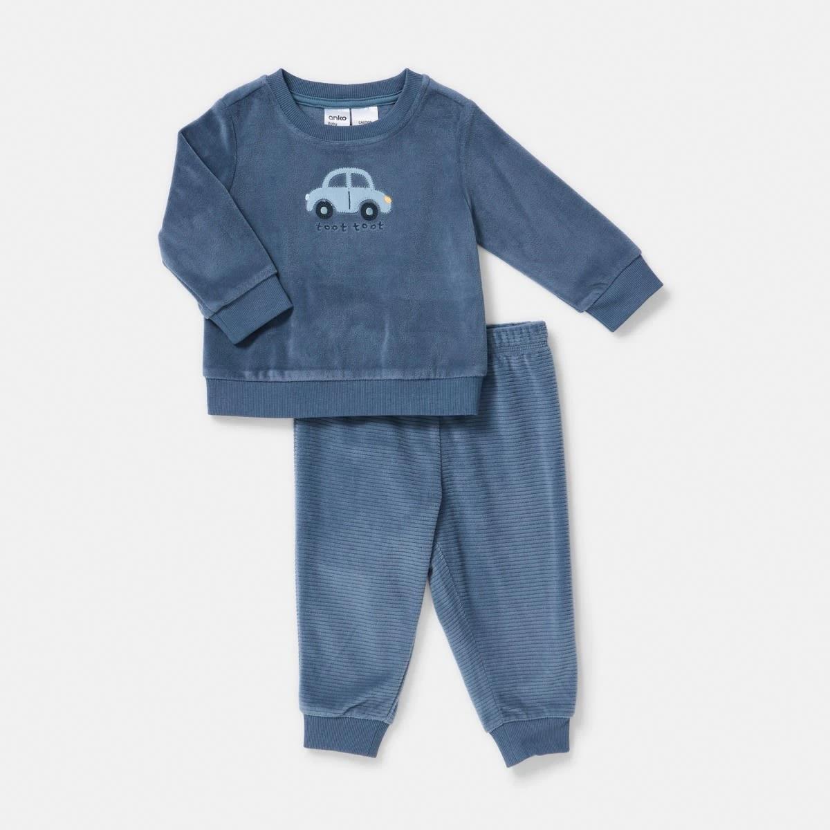 1 Twosie Fleece Pyjama Set Nvy Car, 1 of 4