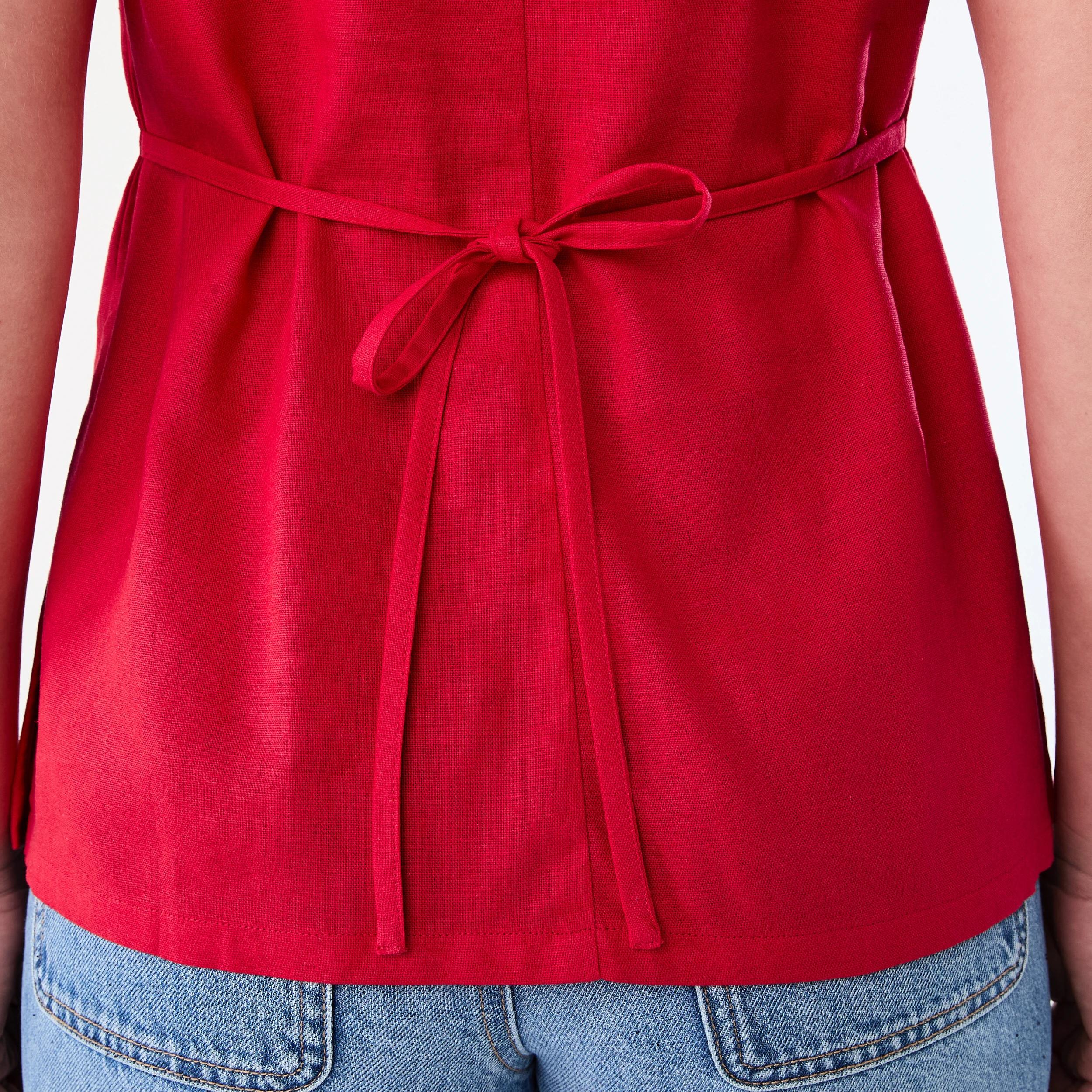 7 Sleeveless Longline Tie Back Waistcoat Strawberry, 7 of 7