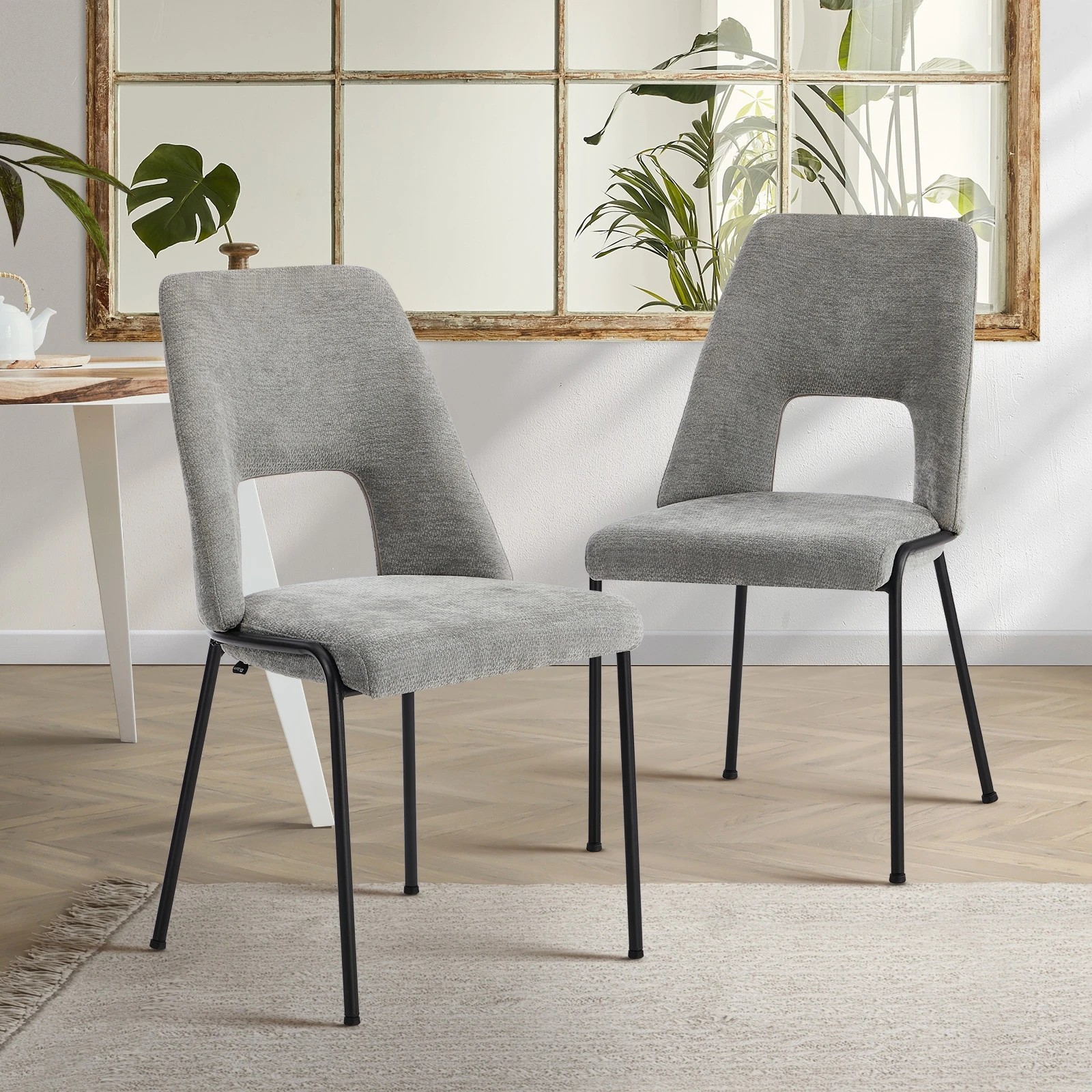 3 Oikiture 2x Dining Chairs Chenille Fabric Kitchen Side Chair - Grey, 3 of 9