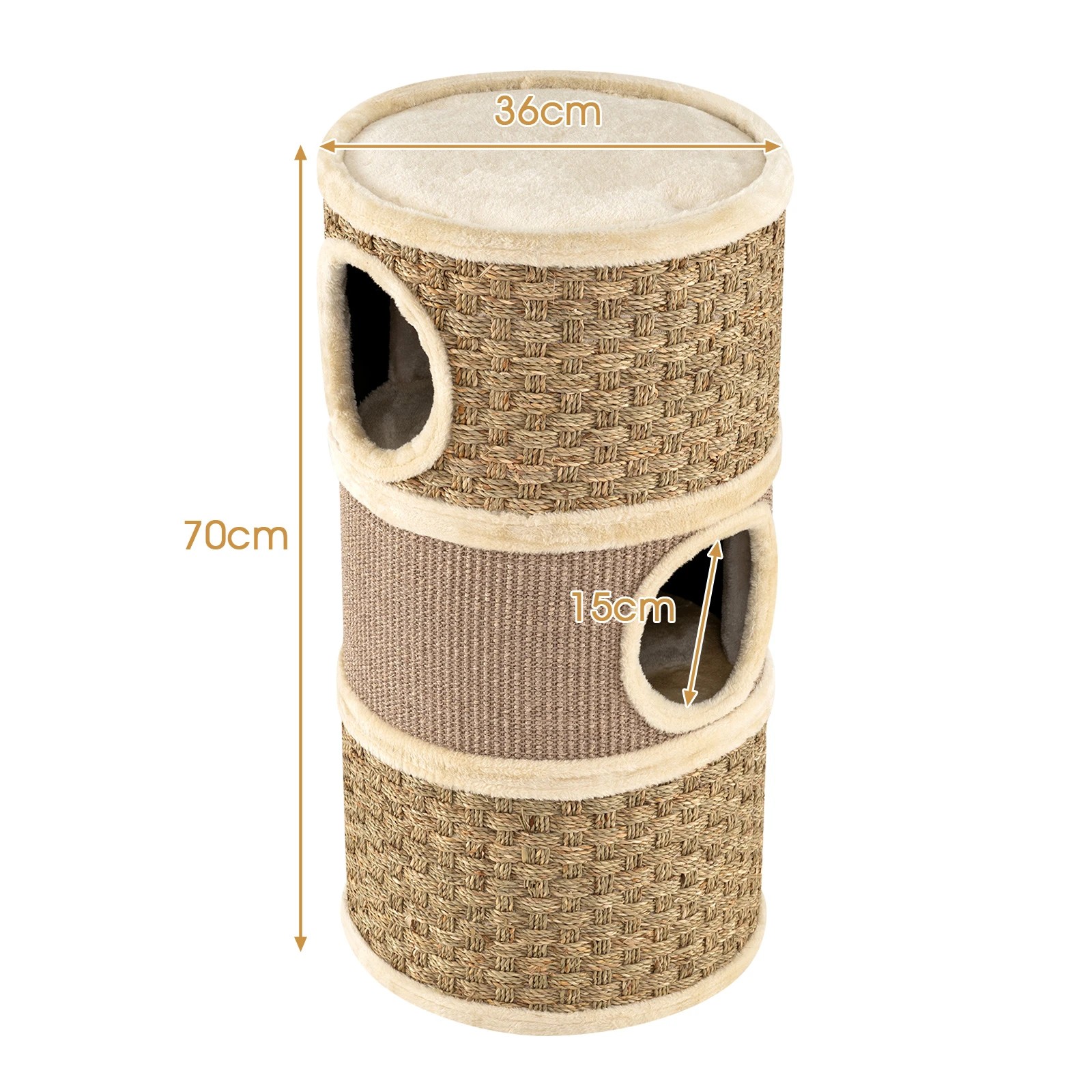 2 Costway 3-Story Cat Condo 70cm Cat Hideaway w/Sisal Scratching Pad, 2 of 6