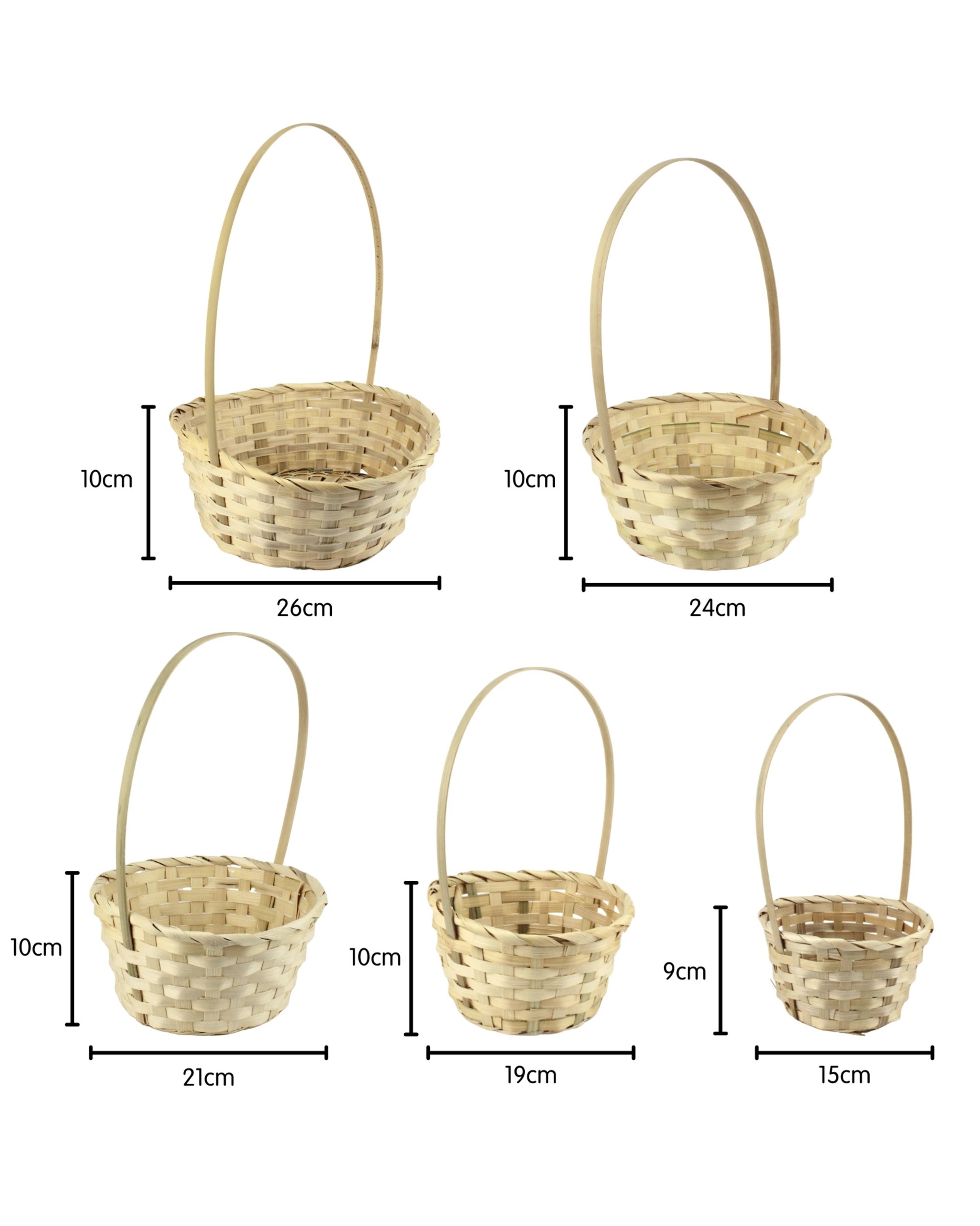 2 Party Maker Bamboo Round Woven Gift Baskets With Handle Set of 5 - Natural, 2 of 3