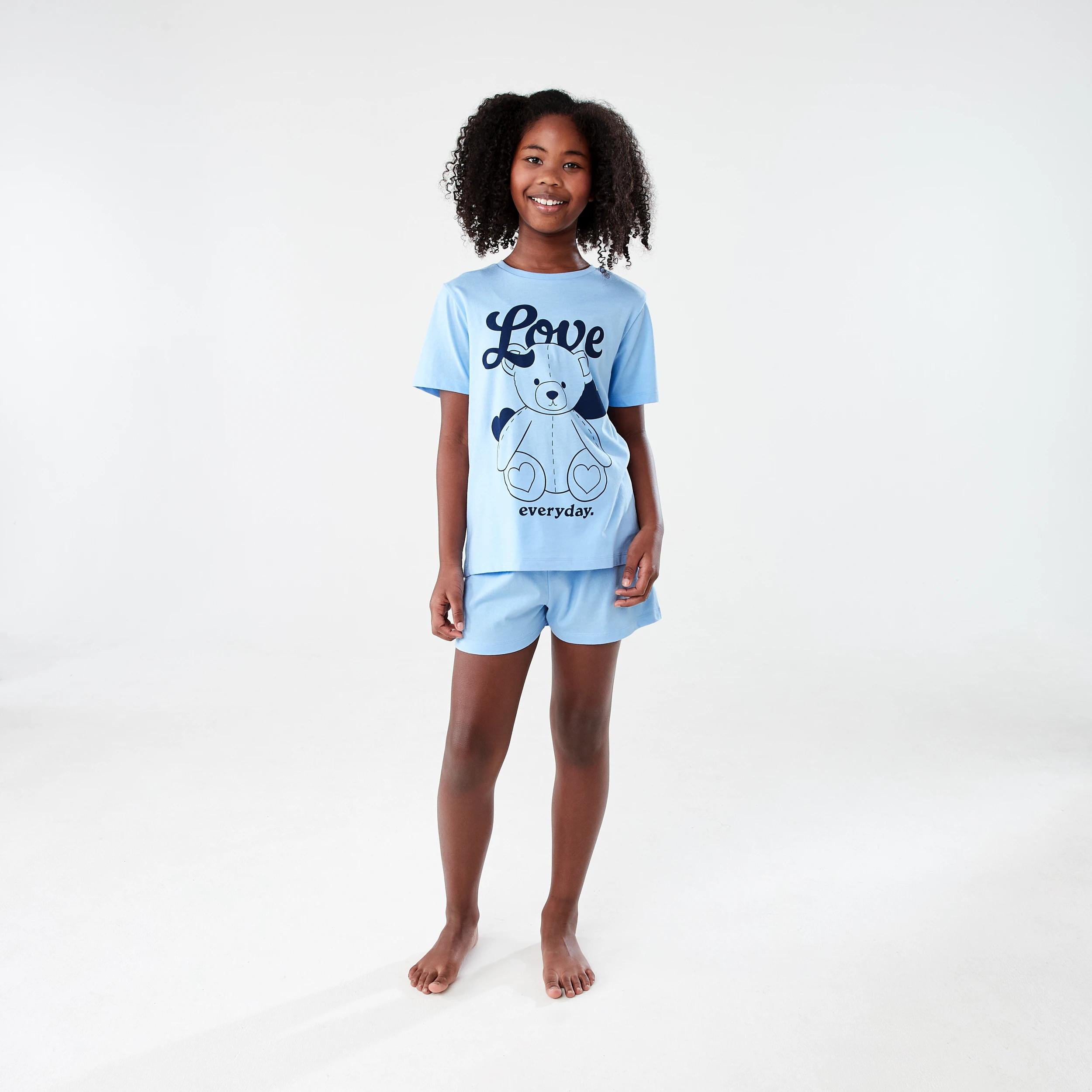 1 Short Sleeve Knit Pyjama Set BLUE TEDDY LOVE, 1 of 7