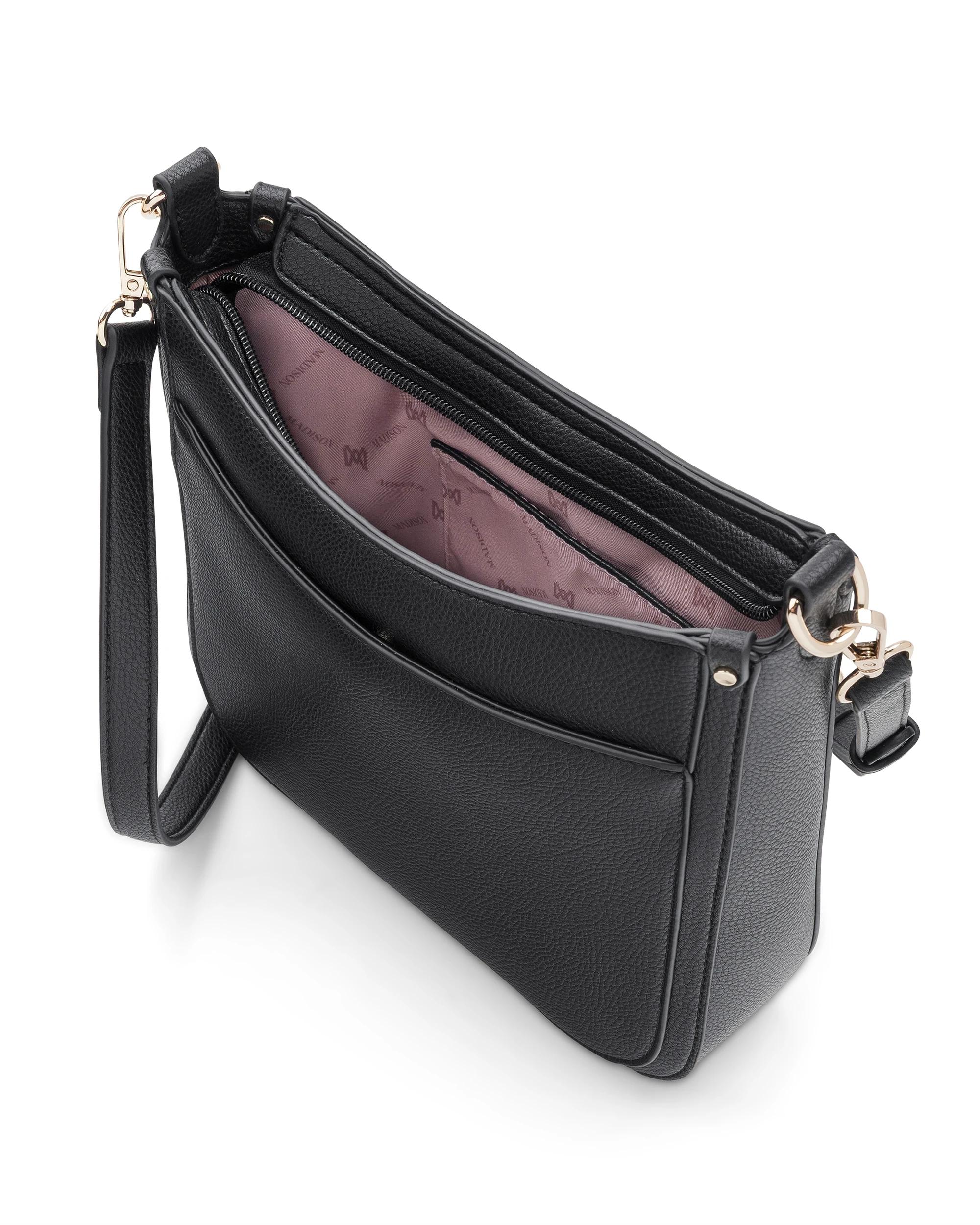 6 Madison Accessories Tina Medium Convertible Sling Bag with 2 Straps BLACK, 6 of 9