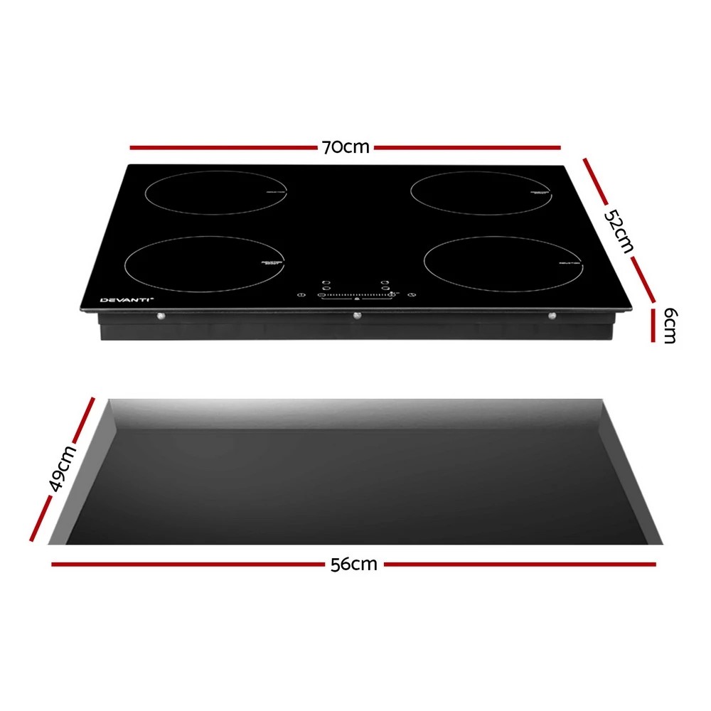 2 Devanti Electric Induction Cooktop 70cm Ceramic 4 Zones Stove Cook Top Hot Plate 7000W - Black, 2 of 6