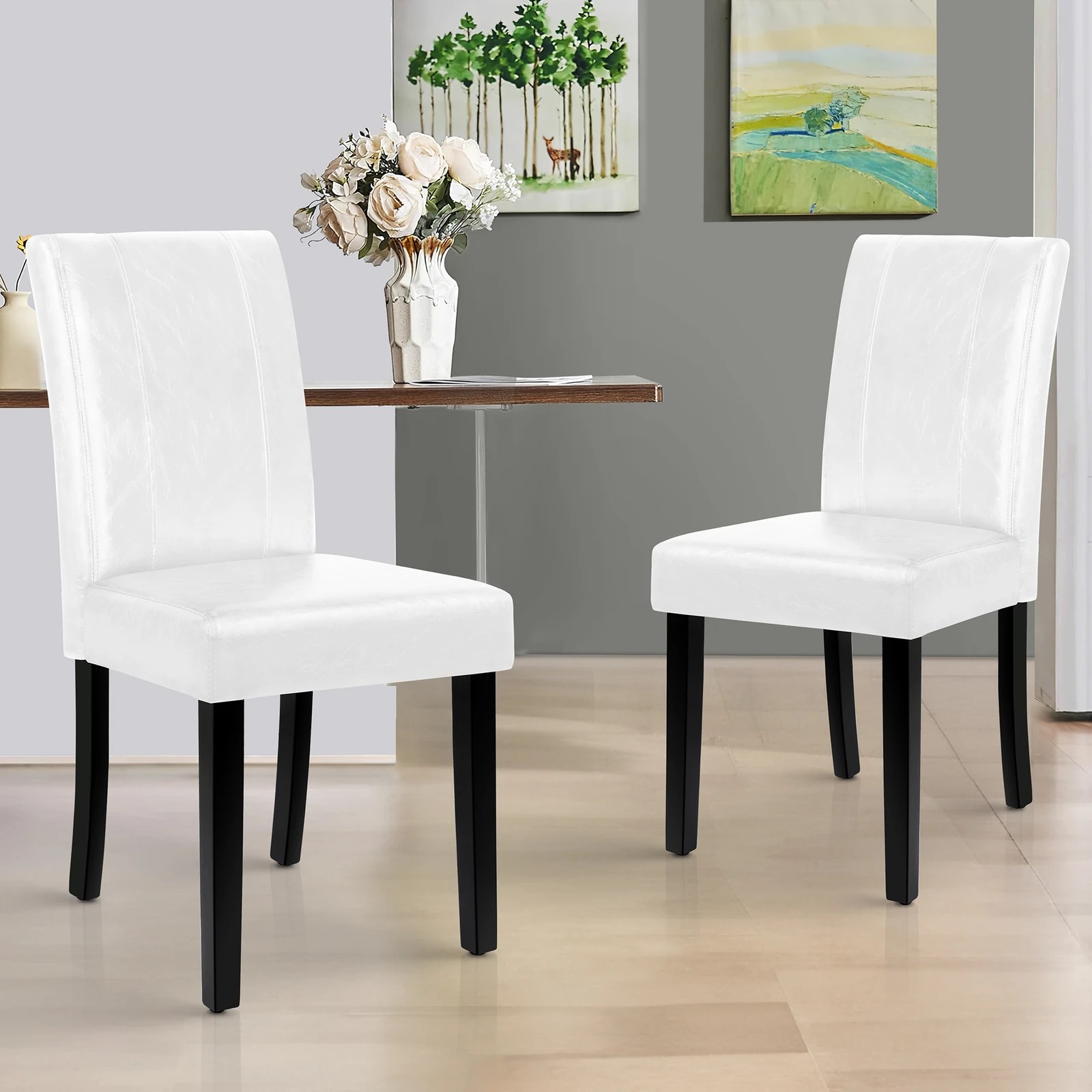 2 Alfordson 2x Dining Chairs Cafe Kitchen High-Back Chair Glossy PU Leather - White, 2 of 10