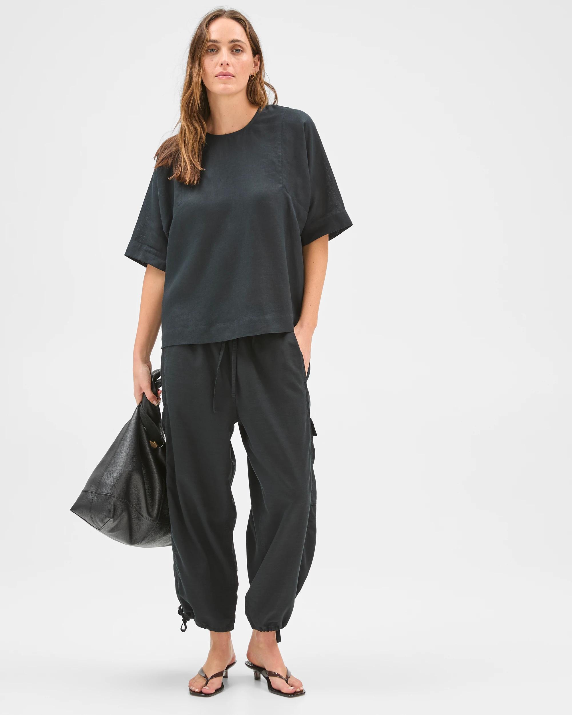 2 Target Woman Slub Cargo Pull On Pants BLACK, 2 of 7