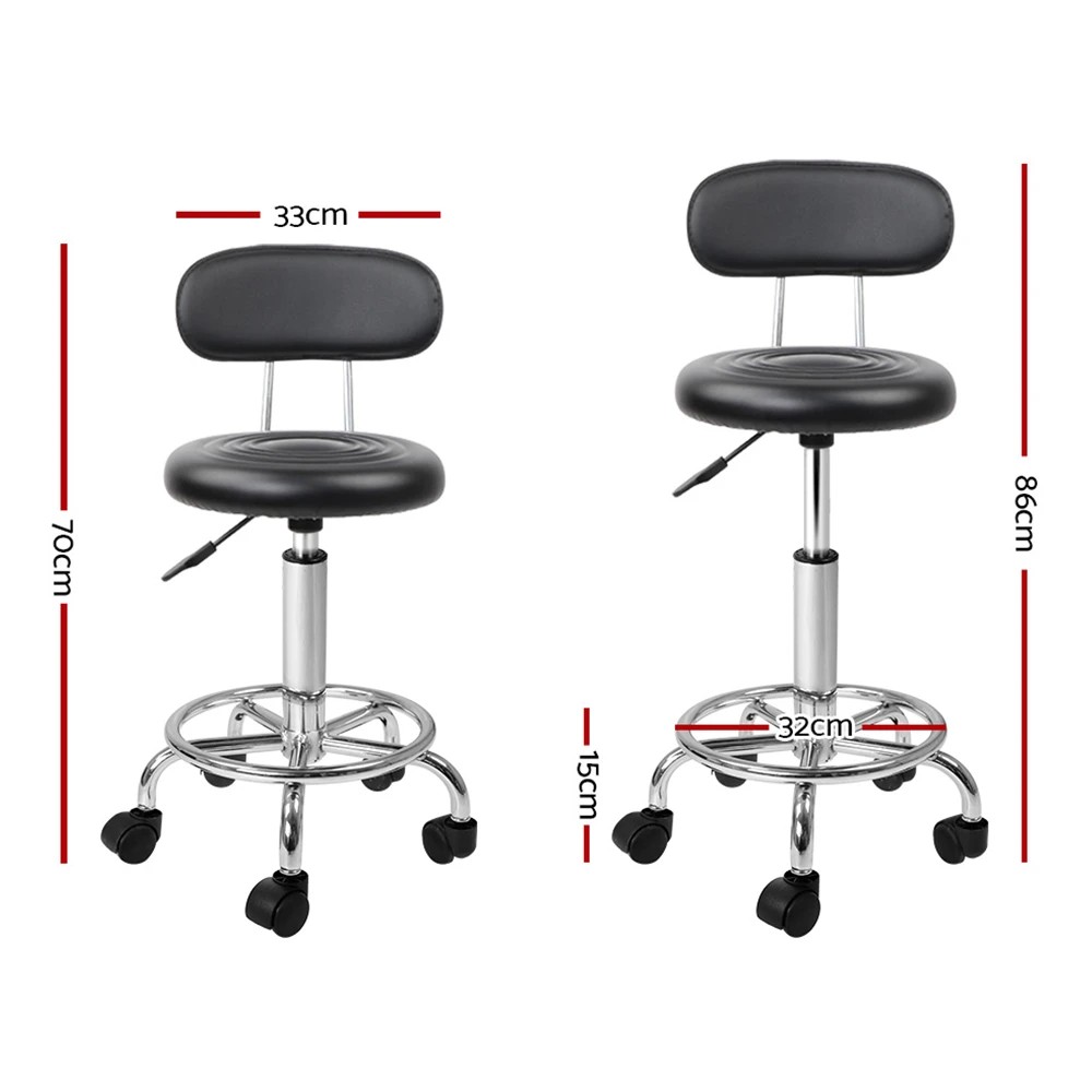 2 Artiss 2x Salon Stool Swivel Chair Backrest - Black, 2 of 5