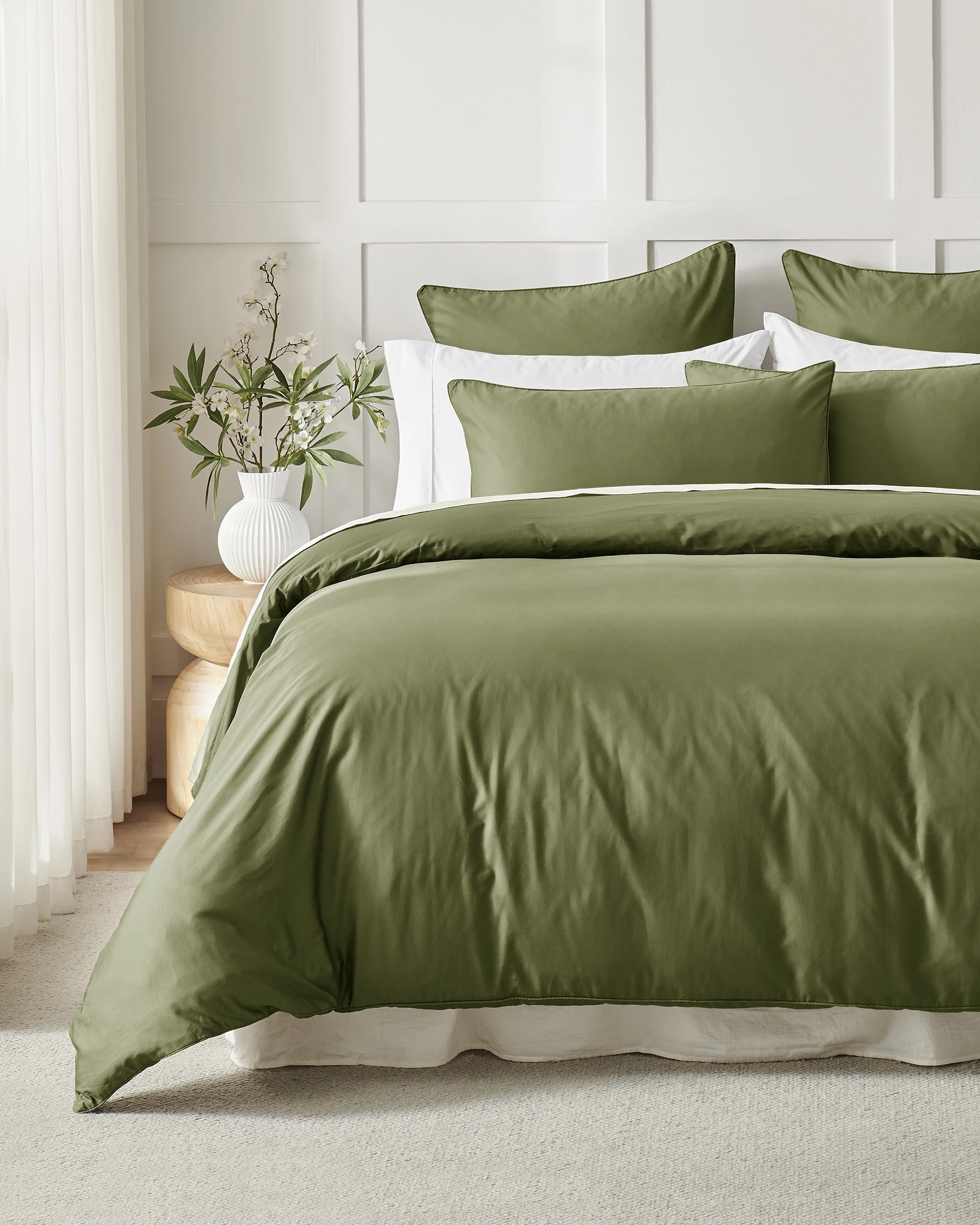 1 Dreamaker 400TC Premium Cotton Sateen Piped Quilt Cover Set - Double Bed - Olive, 1 of 10