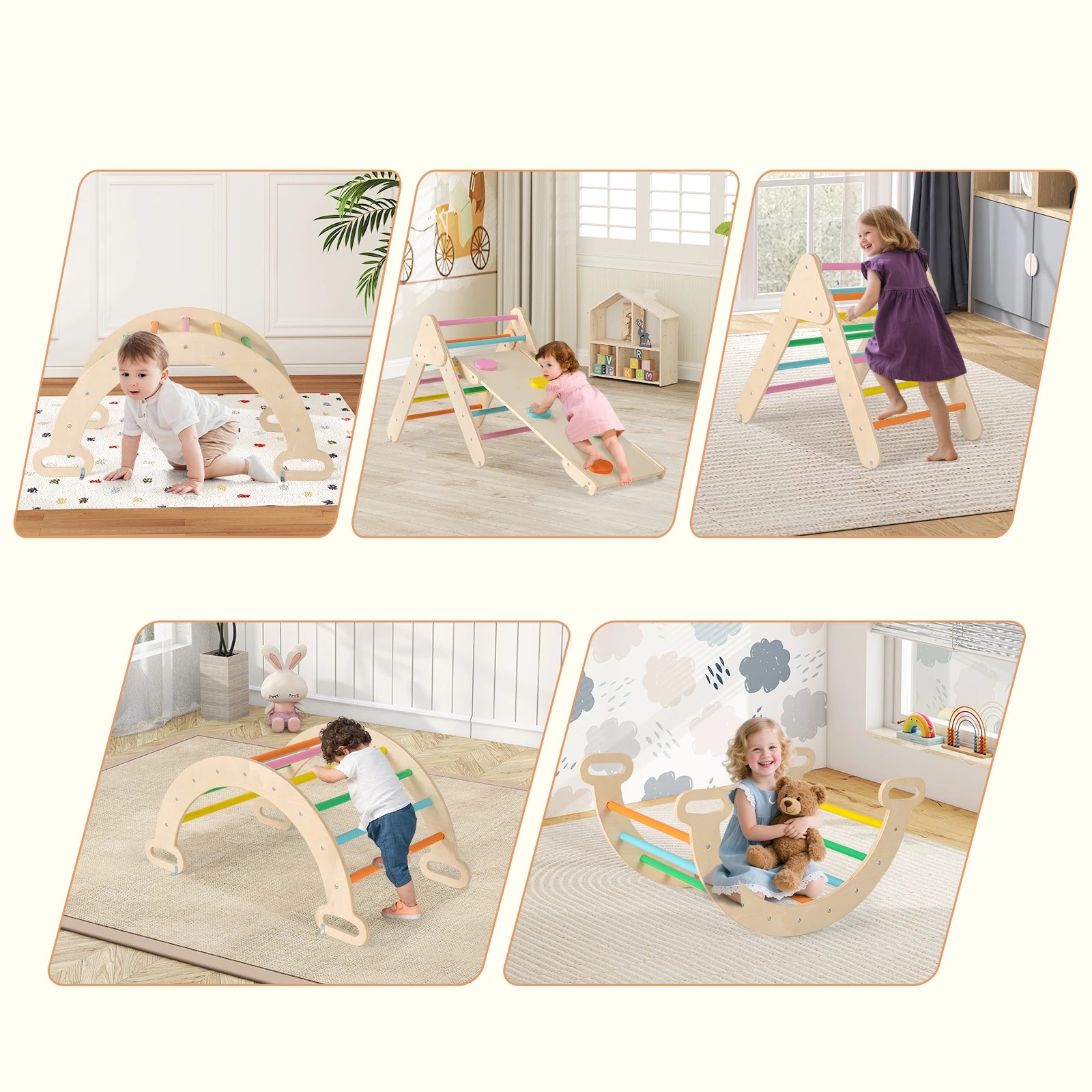 2 Costway Kids Climb Playset Wood Climbing Frame Rocking Arch Slide, 2 of 6