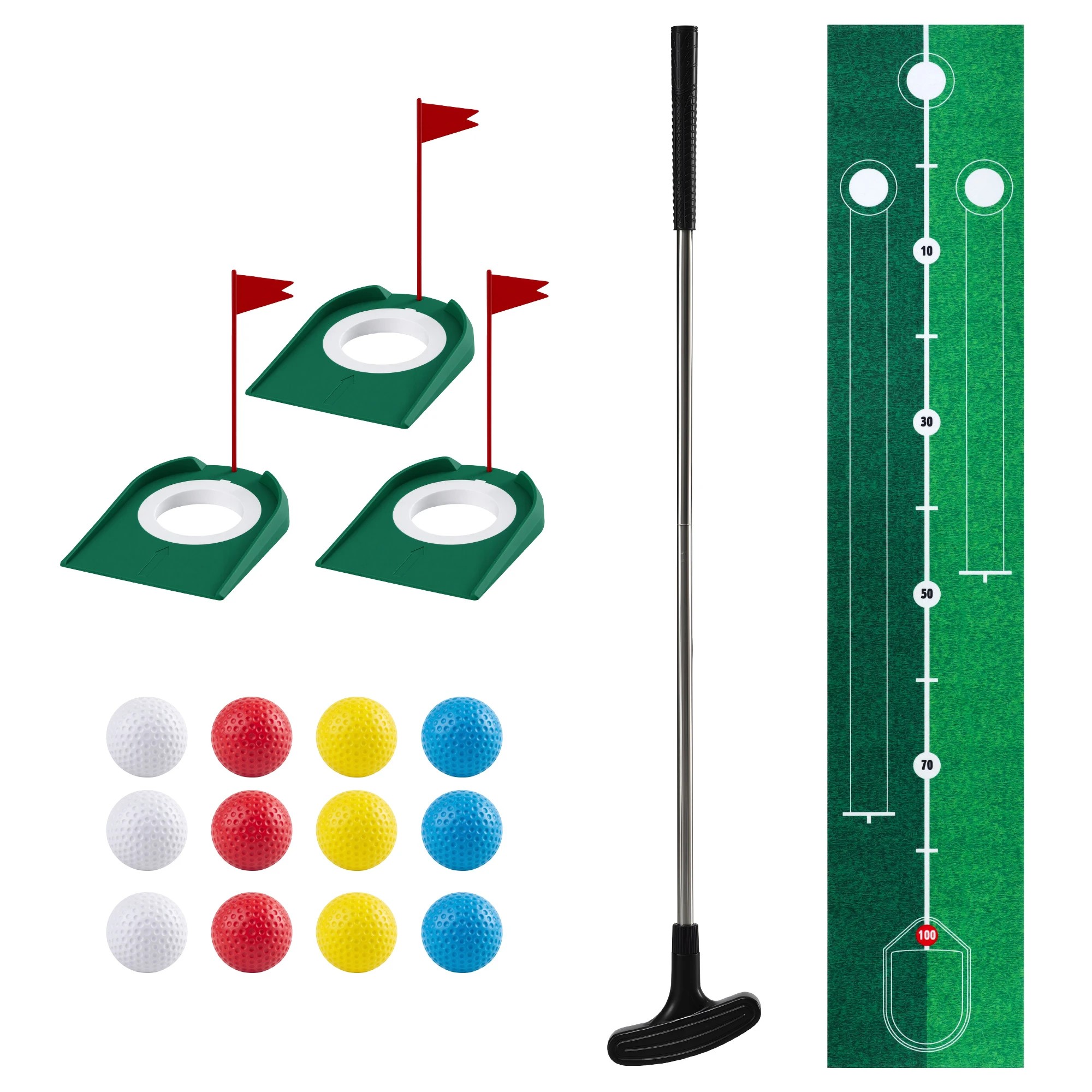3 Keezi Kids Golf Putting Game Set with Golf Club, Putting Mat, 12 Balls, 3 Target Holes, Indoor Outdoor - Green, 3 of 7