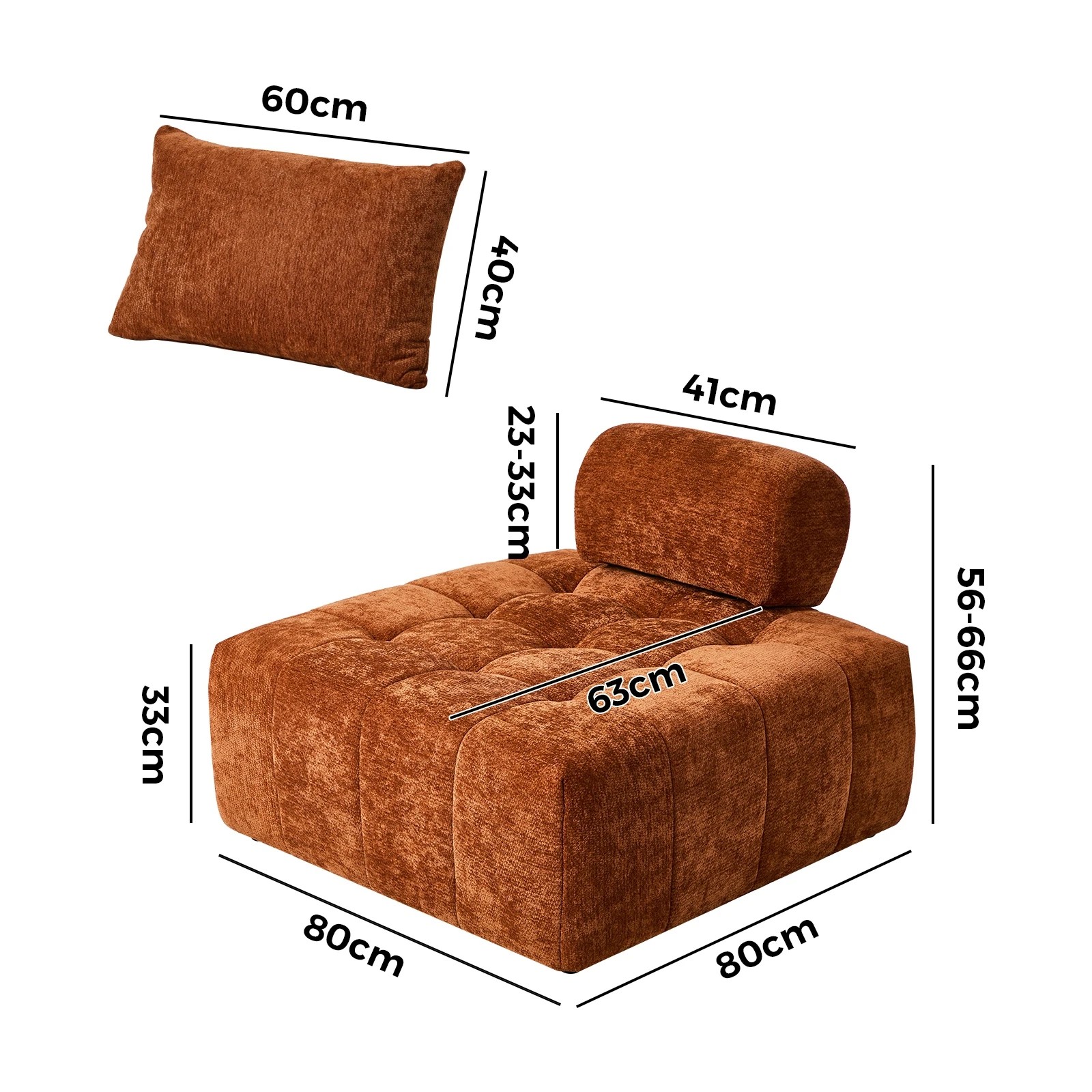 2 Oikiture 3x Chenille Modular Sofa Floor Lounge Chair w/Pillow TOFU Armless Chairs - Brown, 2 of 9