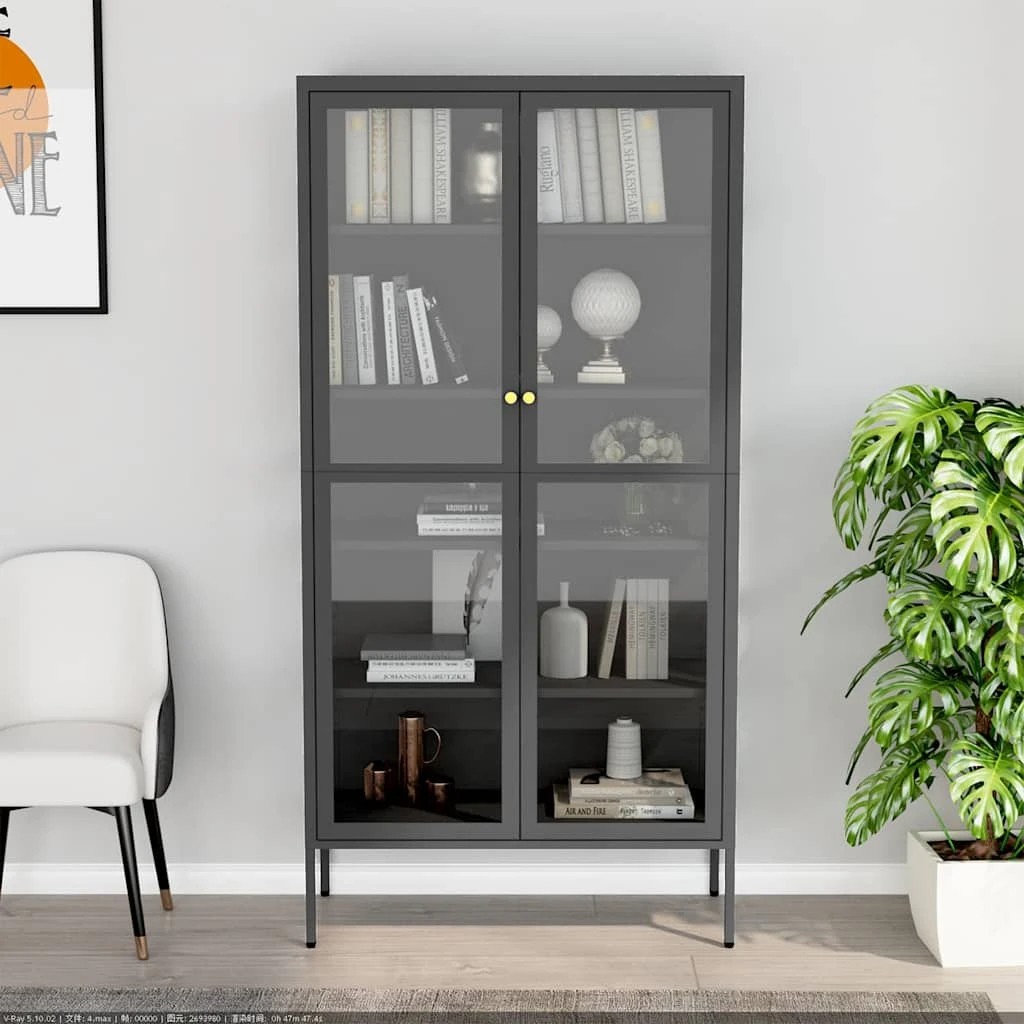 3 Vidaxl Display Cabinet - Charcoal, 3 of 10