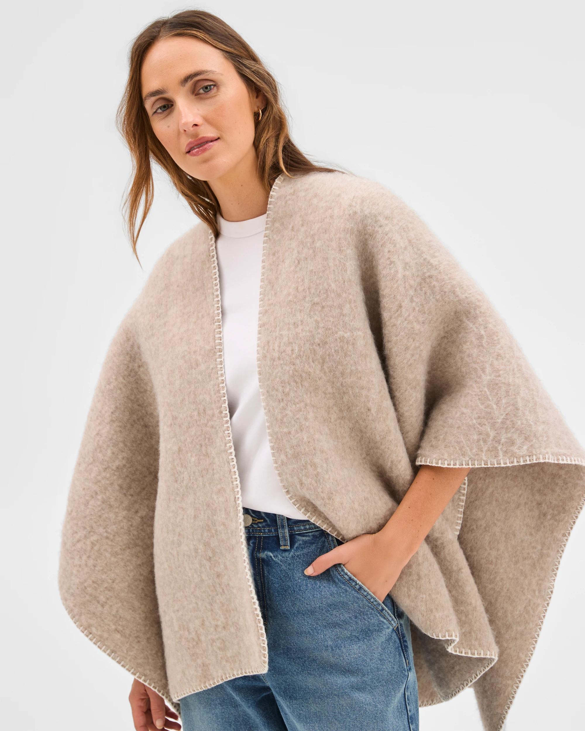 8 Target Accessories Brushed Blanket Stitch Poncho NEUTRAL MARLE, 8 of 8