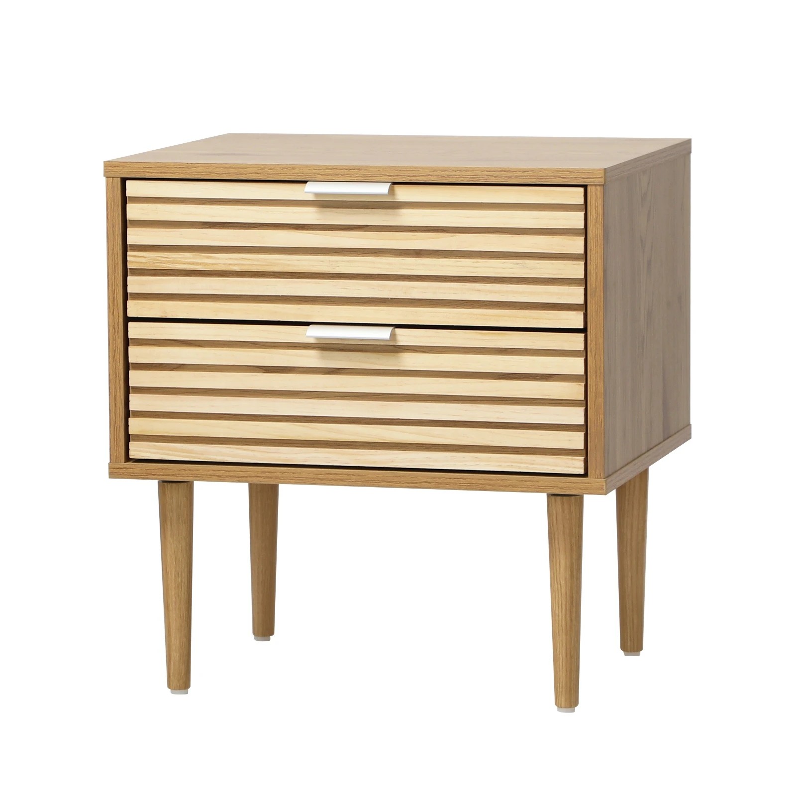 1 Oikiture Bedside Table 2 Drawers Side Table Cabinet Metal Handle - Natural, 1 of 8