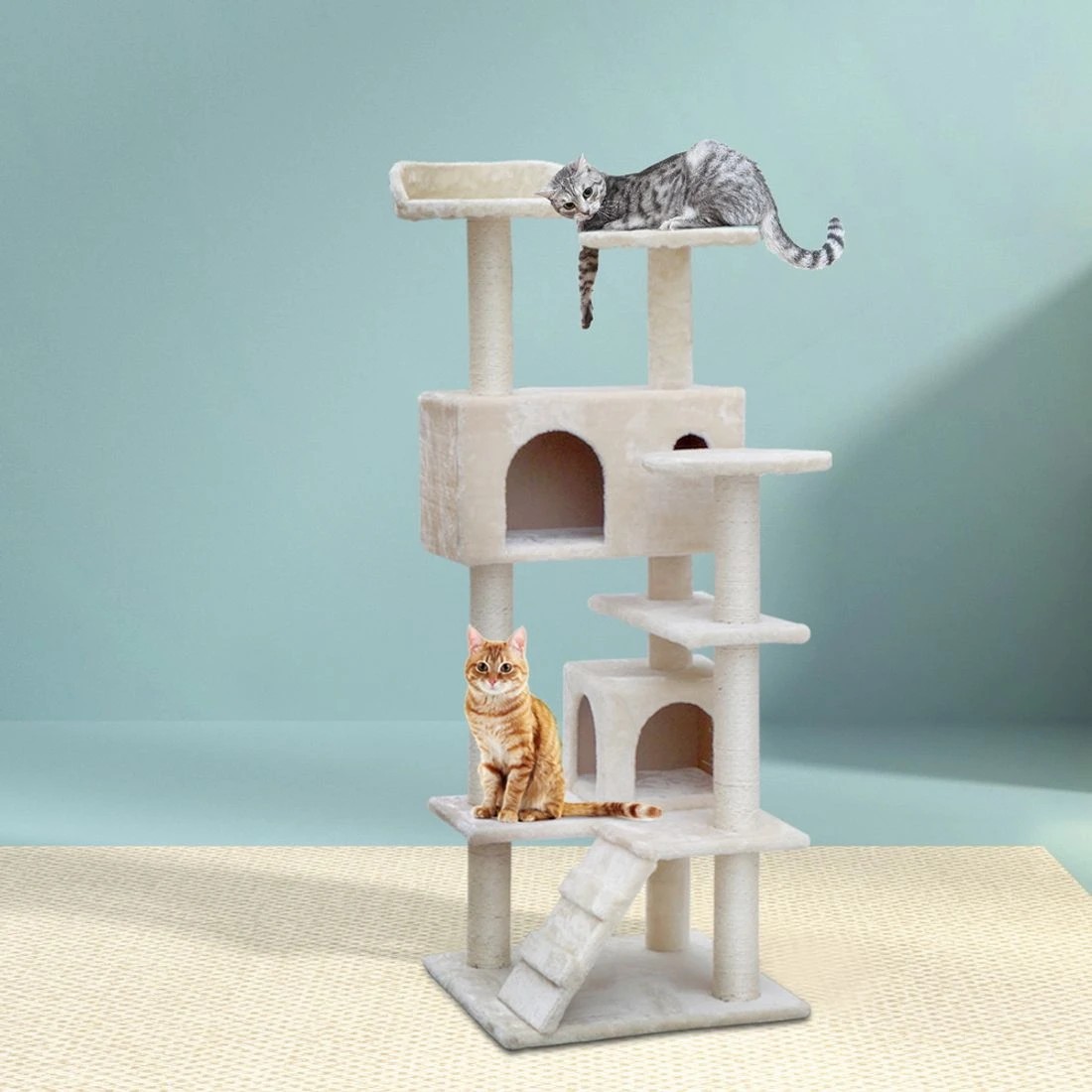 3 i.Pet Cat Tree 134cm Tower Scratching Post Scratcher Wood Condo House Bed - Beige, 3 of 6