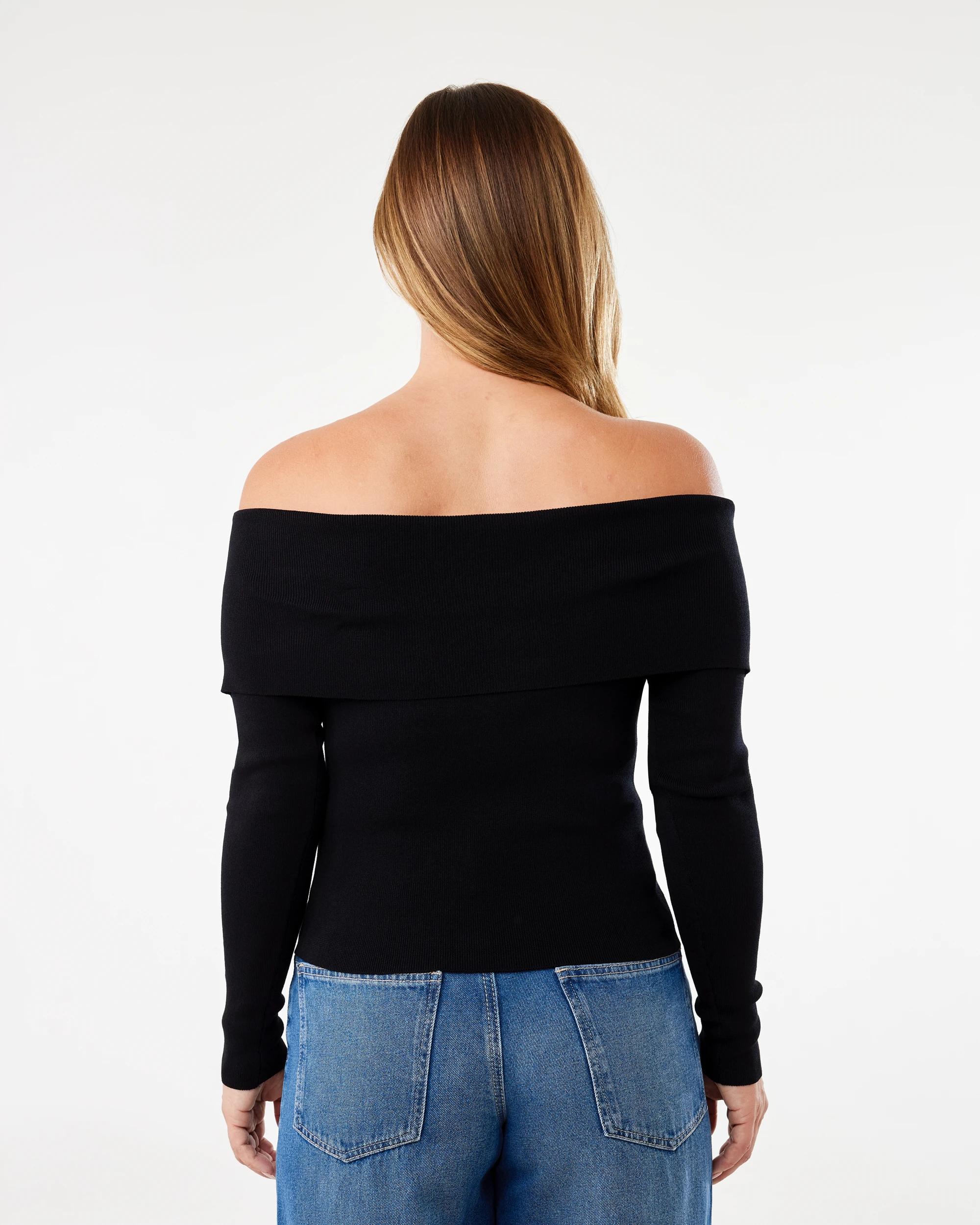 3 Long Sleeve Off Shoulder Top Black, 3 of 7