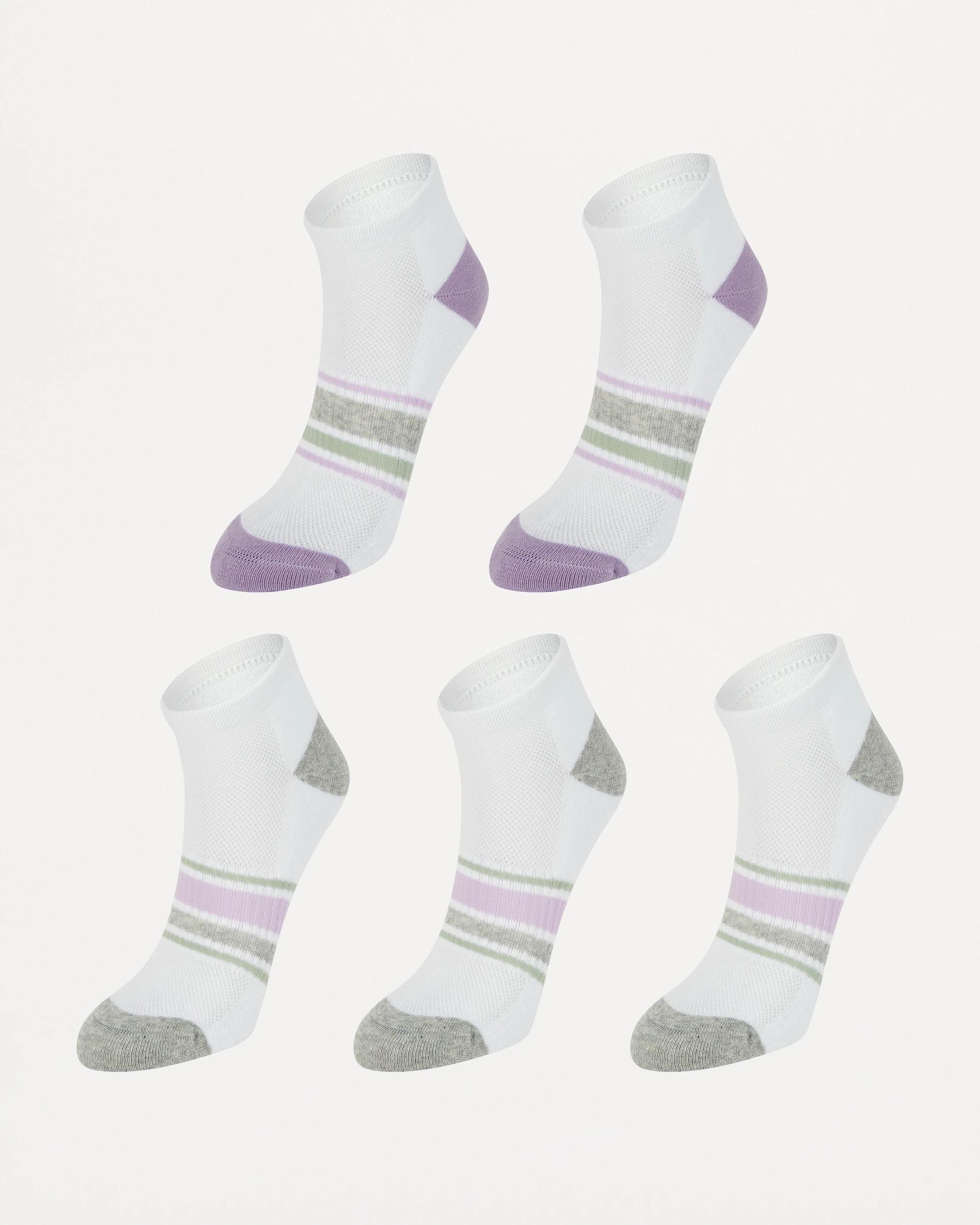 1 5 Pack Active Anklet Socks with Arch Support WHITE, PURPLE, 1 of 3
