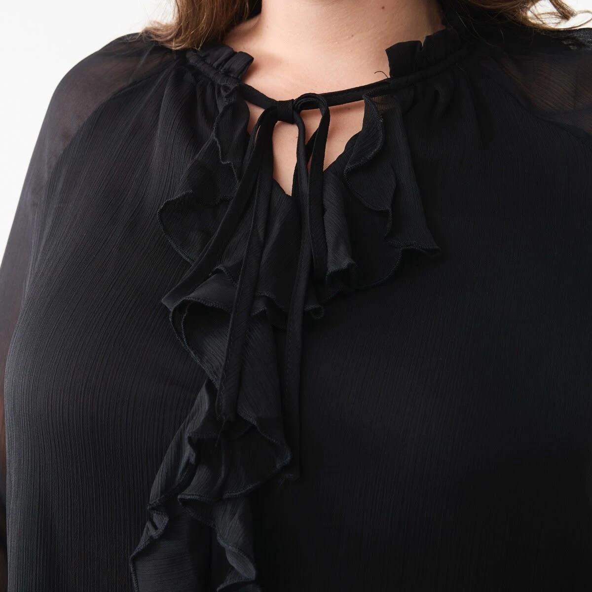 6 Long Sleeve Frill Blouse Black, 6 of 6