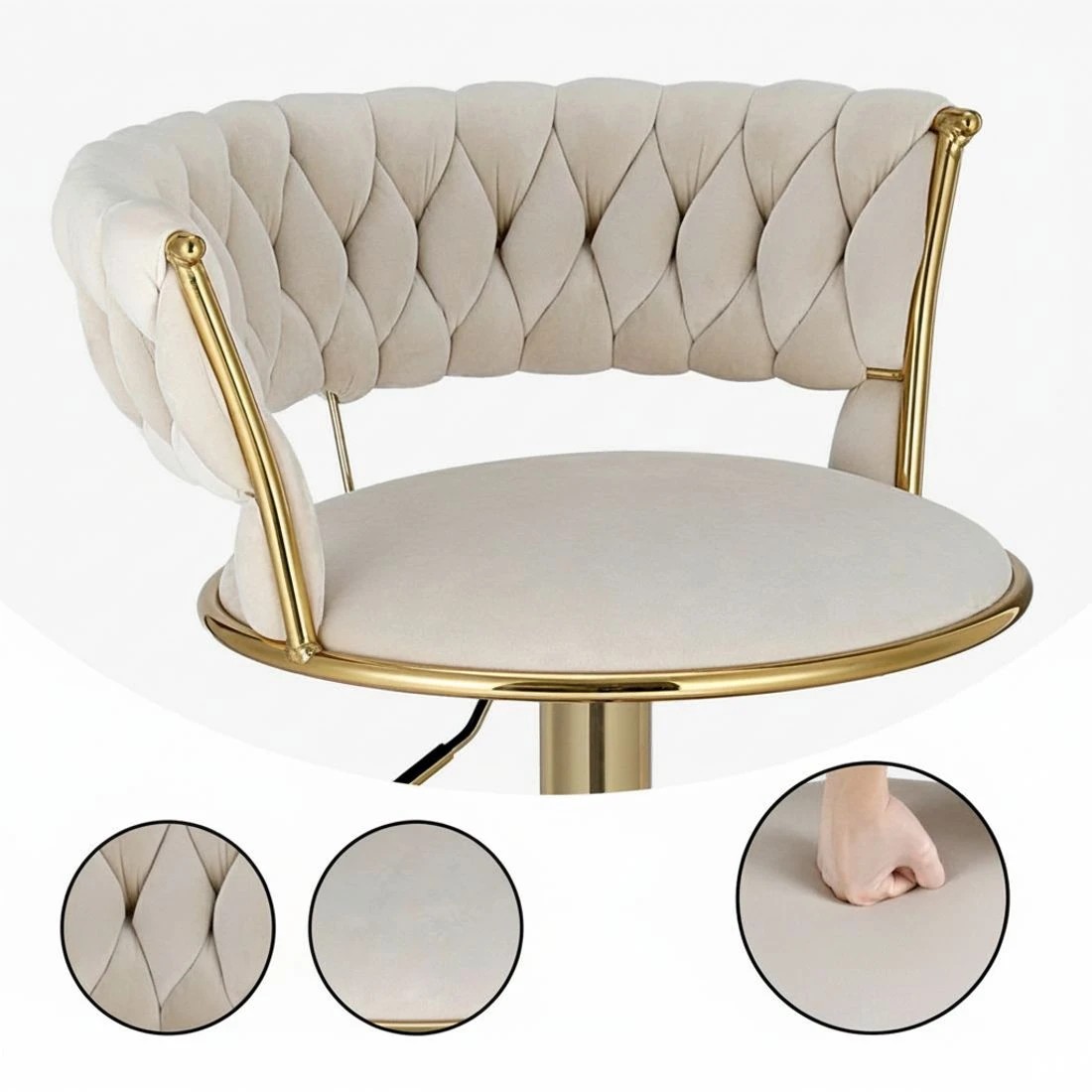 4 Artiss Bar Stools Gas Lift Velvet Woven Backrest Ivory - Beige, 4 of 5