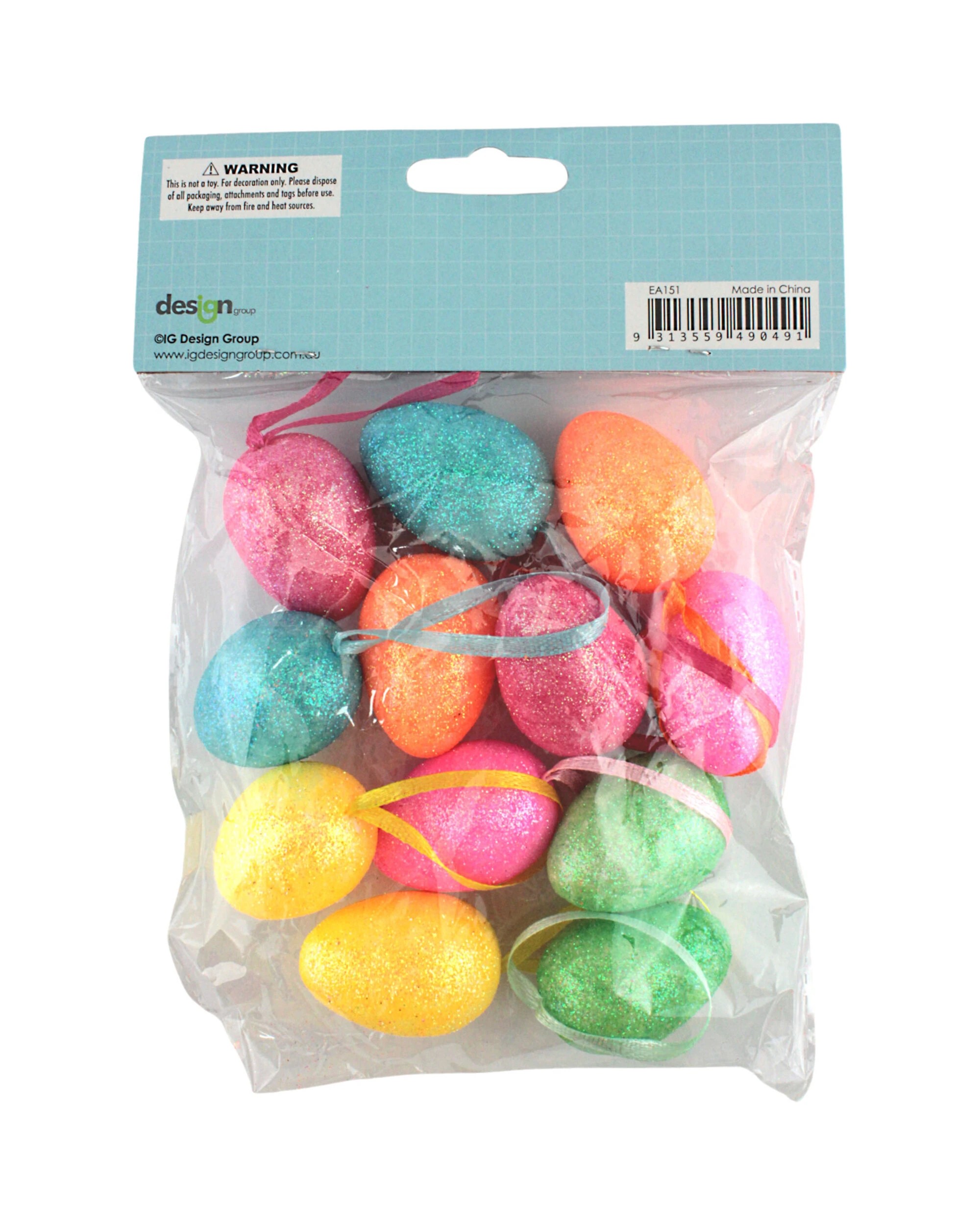 4 Design Group Glitter Foam Easter Egg Hanging Decorations Pack of 12 - Multi, 4 of 4