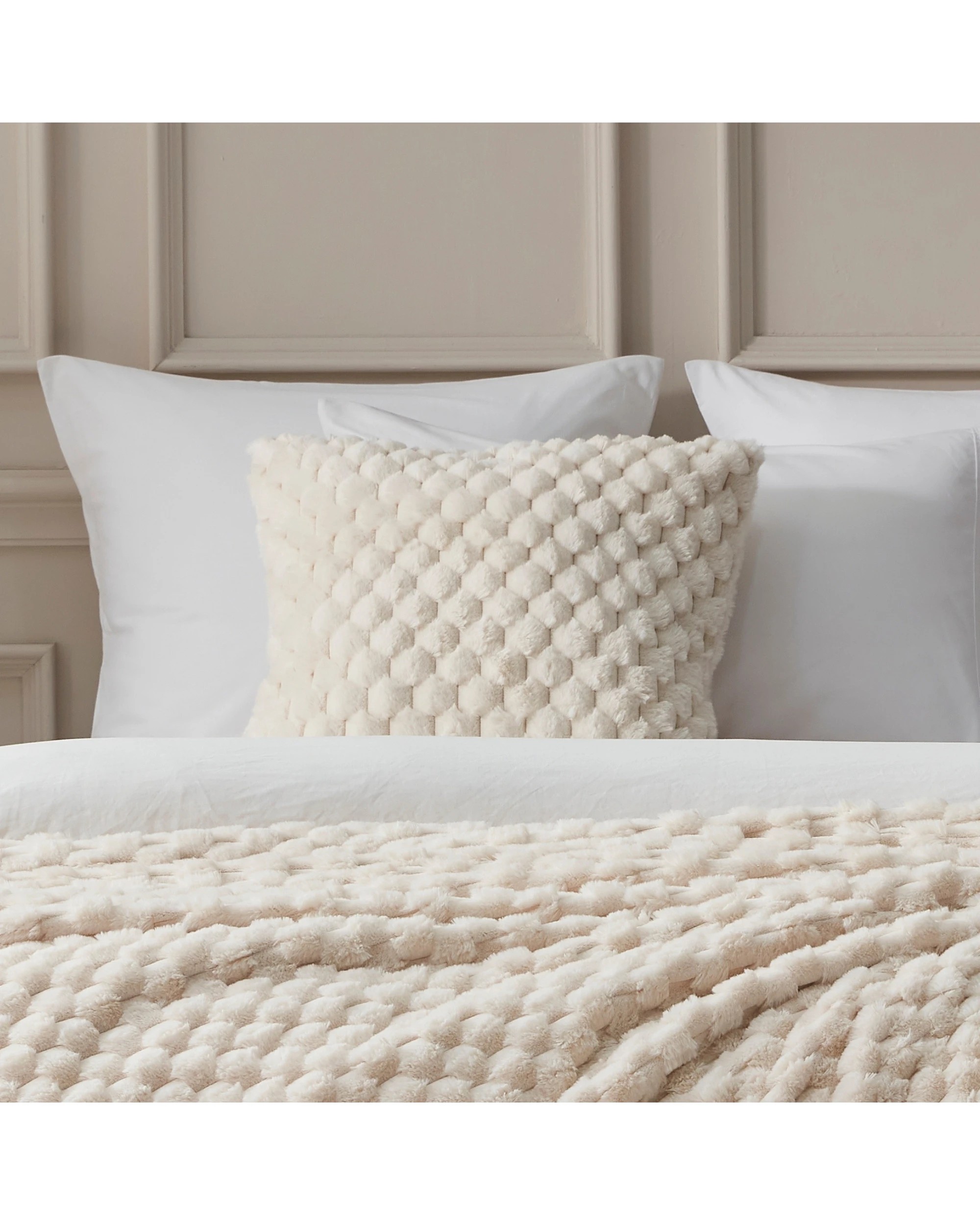 4 Dreamaker Emmett Textured Faux Fur Cushion 50x50cm - Cream, 4 of 6