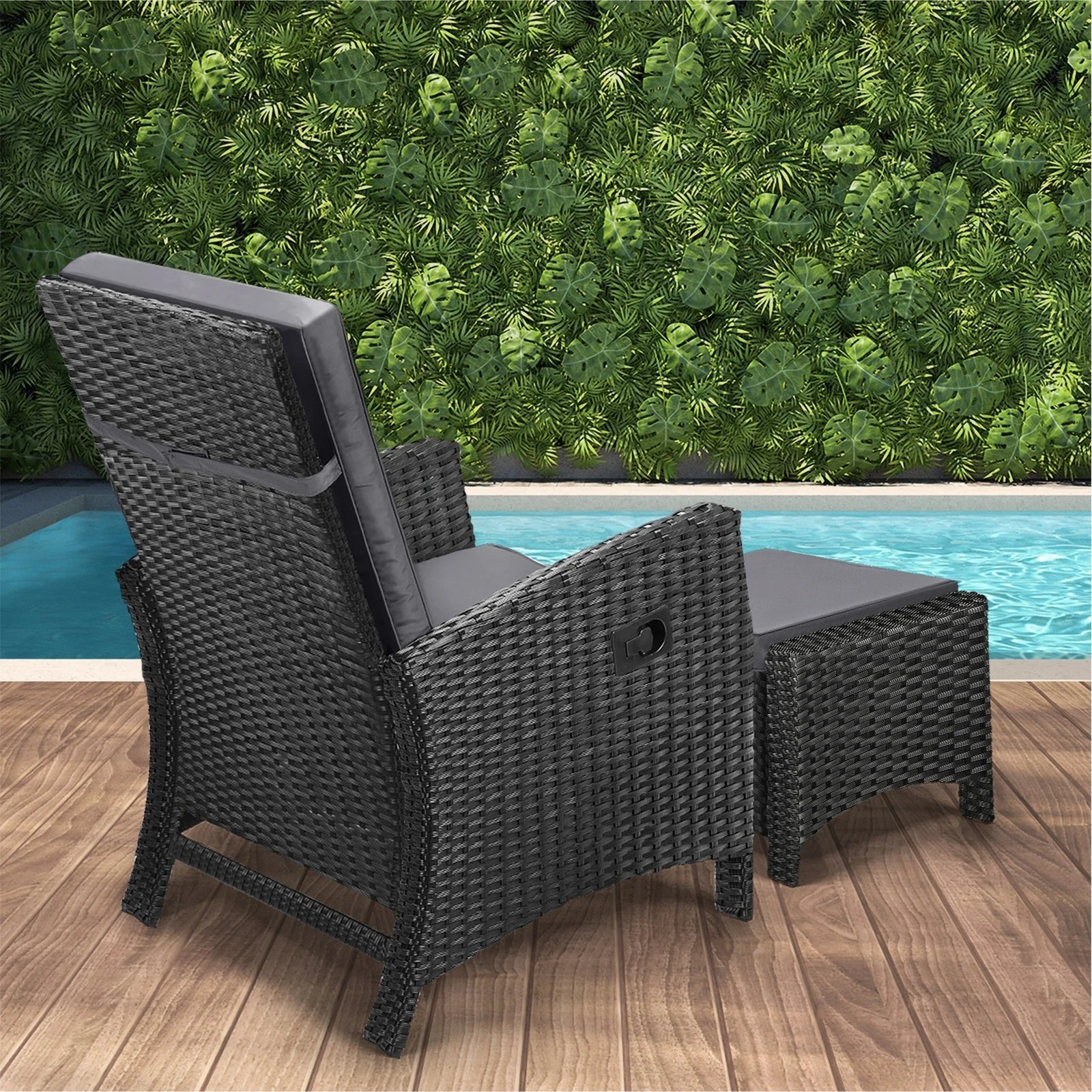 4 Livsip Recliner Chairs Sun Lounge Outdoor Patio Furniture Wicker Lounger 2x
 - Black, 4 of 9