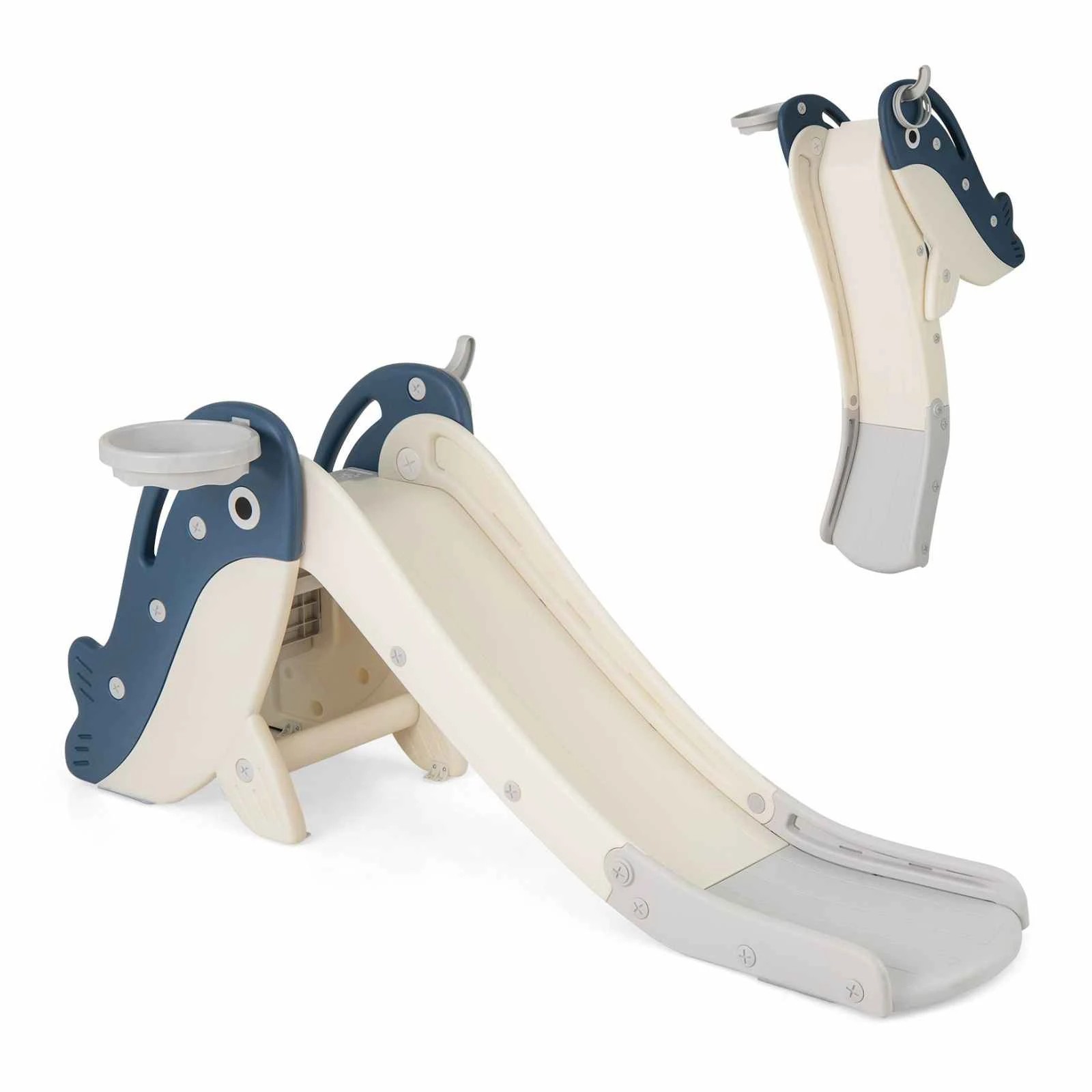 1 Costway 4 in 1 Foldable Slide Whale Sliding Climbing Playset - Blue, 1 of 1