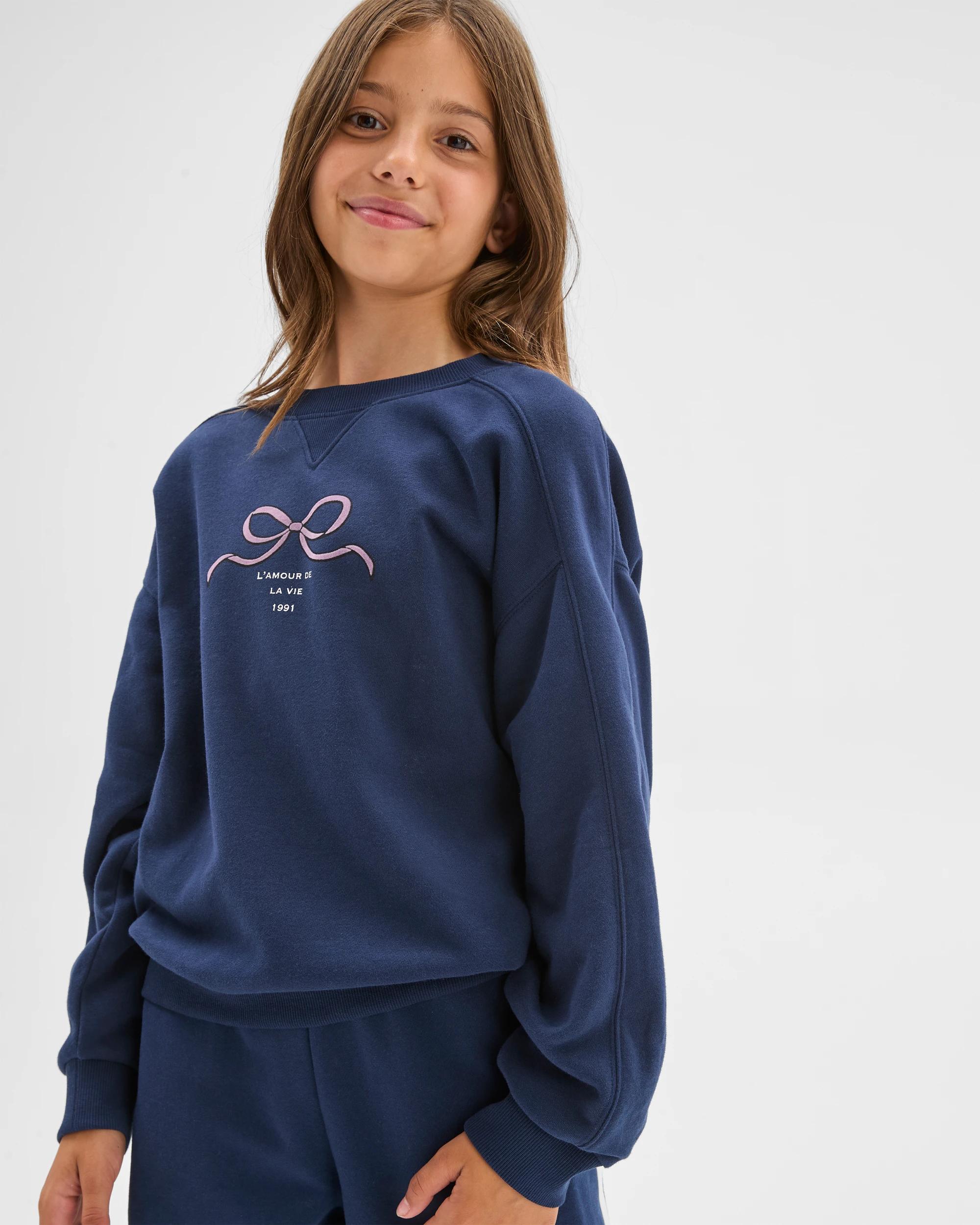 1 Target Kids Australian Cotton Blend Long Sleeve Fleece Top BOW NAVY, 1 of 5