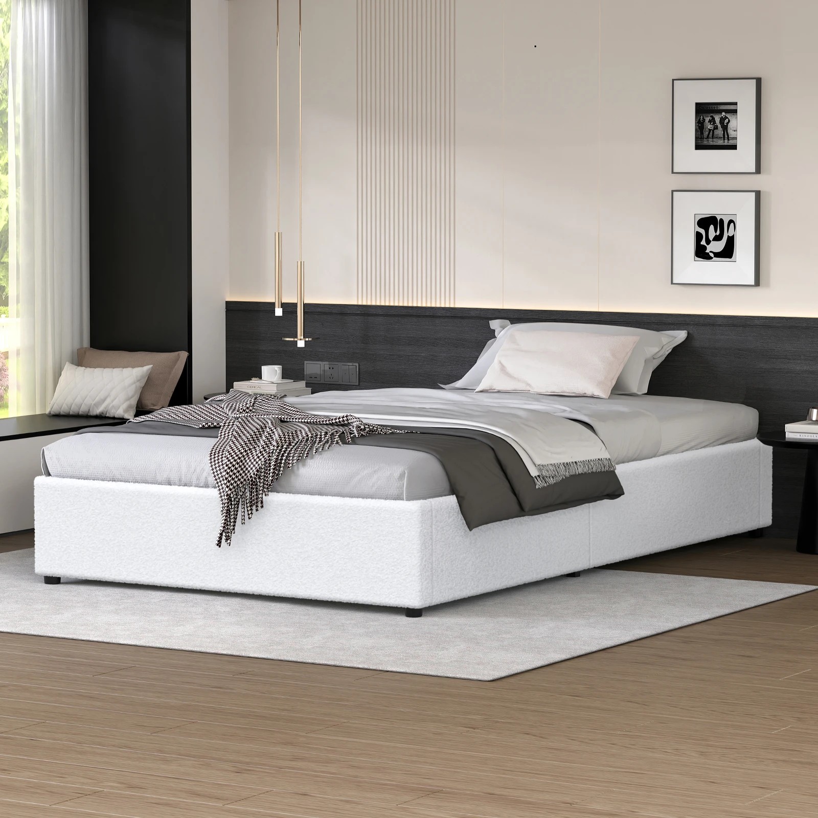 4 Alfordson Bed Frame King Single Gas Lift Storage Mattress Base Boucle Wilbur - White, 4 of 10