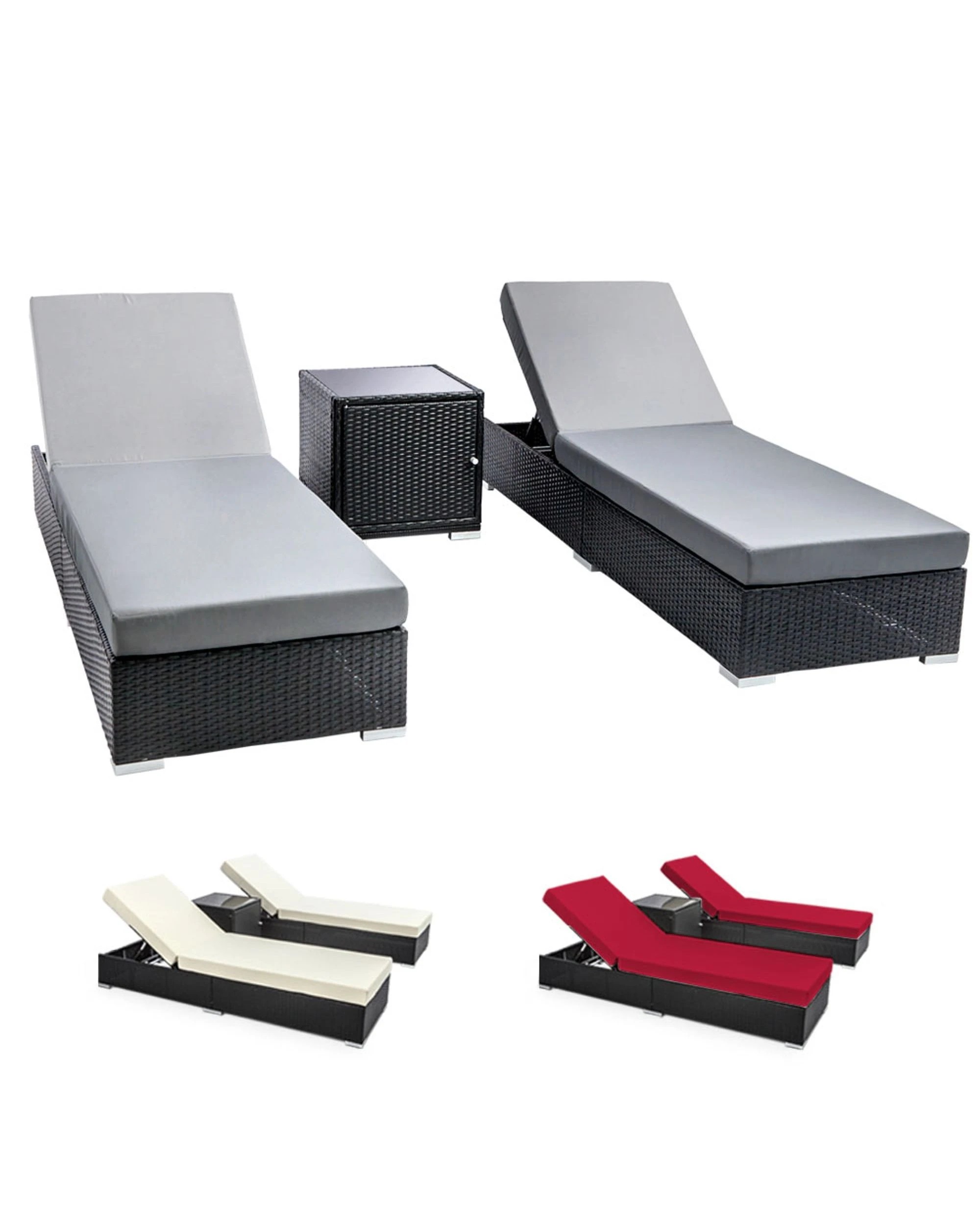 1 Gardeon 3pc Sun Lounge Wicker Lounger Outdoor Furniture Day Bed Rattan Garden
 - Black, 1 of 3