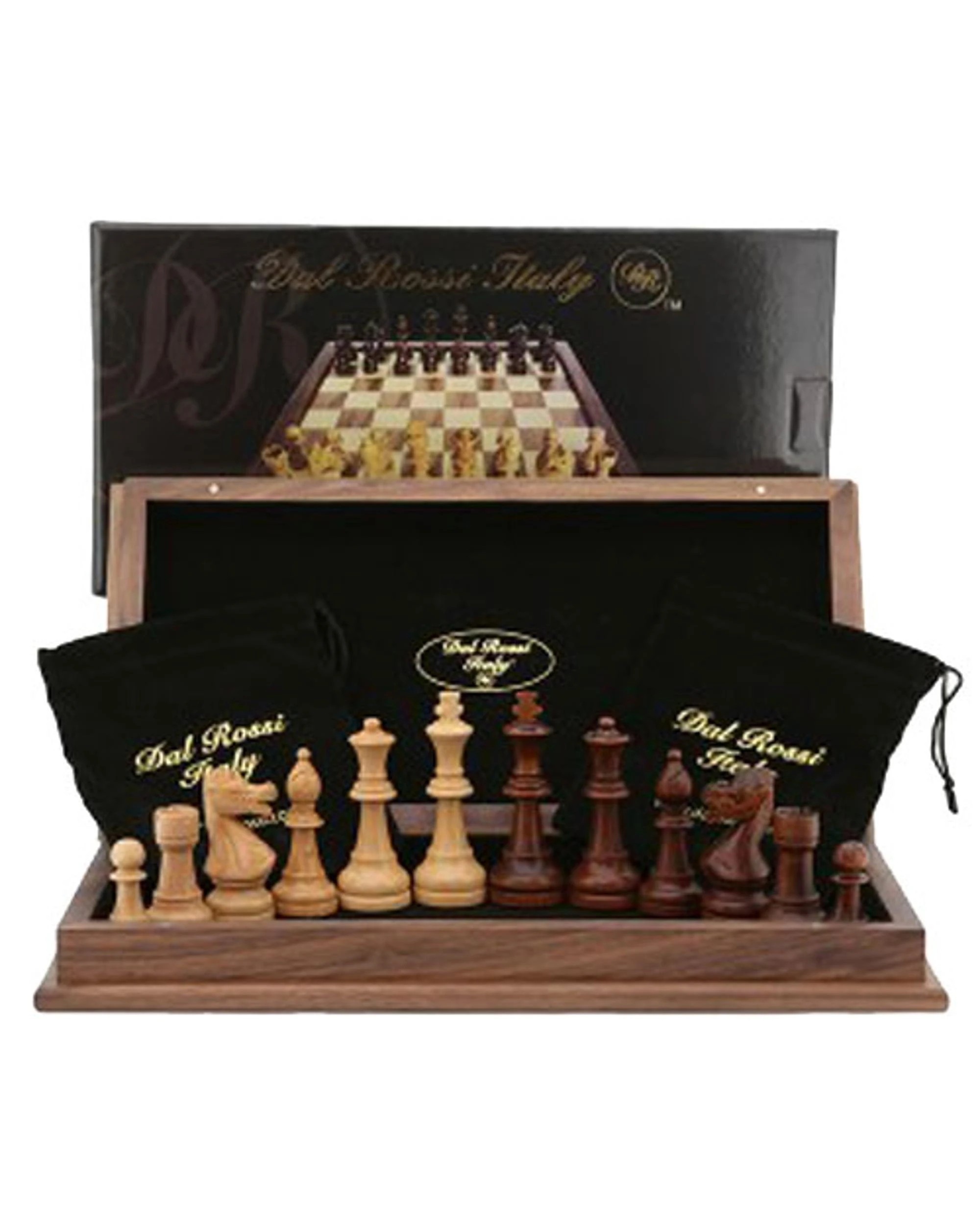 4 Dal Rossi 18 inch Folding Inlaid Walnut Chess Set, 4 of 4