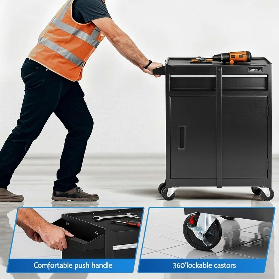 5 Giantz Tool Chest Trolley Cabinet Rolling Toolbox Garage Storage Tools - Black, 5 of 7