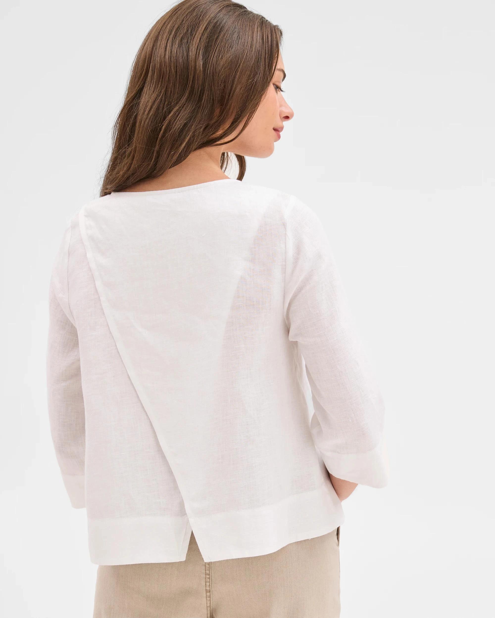 6 Target Petites Petites European Linen 3/4 Sleeve Cross Back Top WHITE, 6 of 6