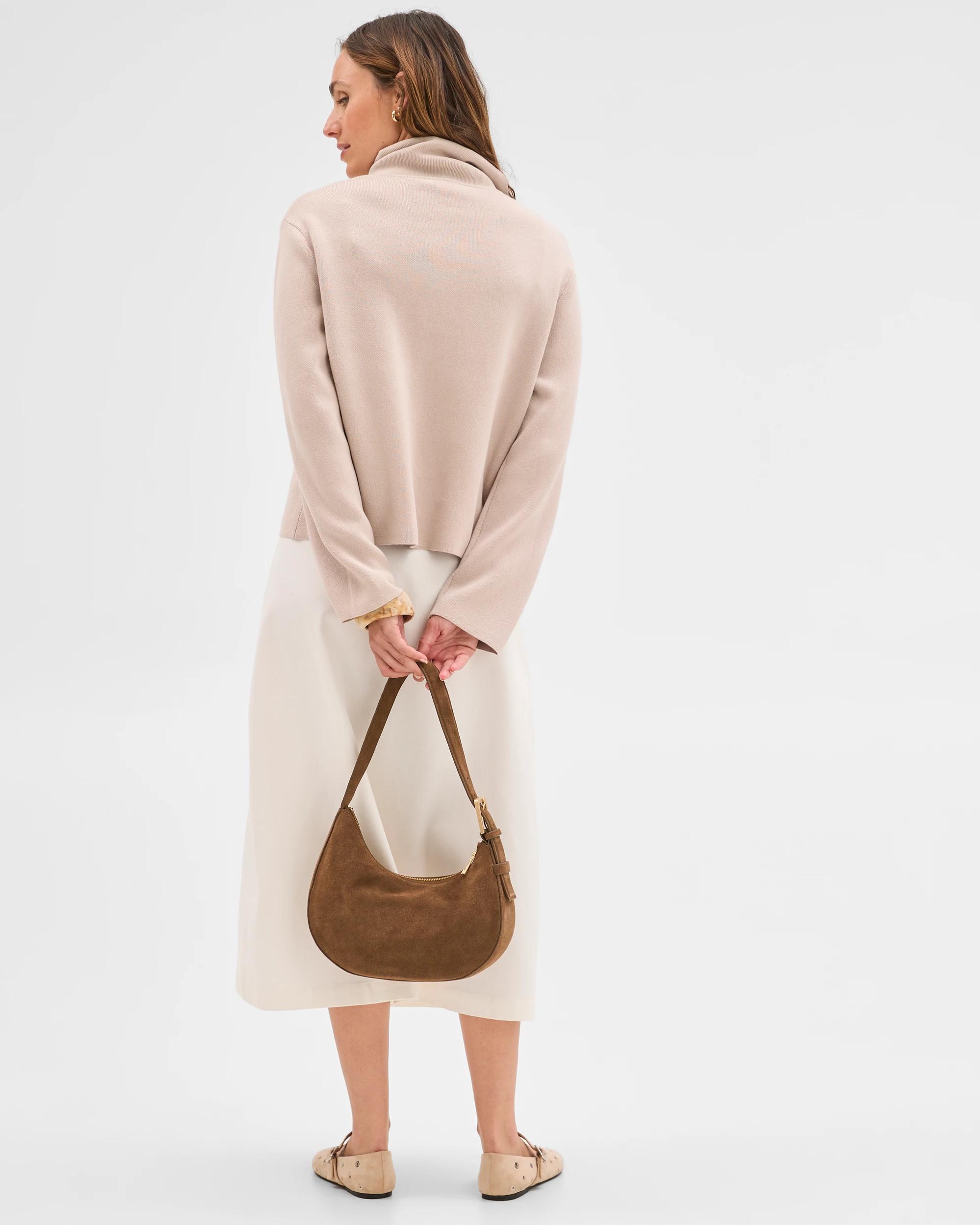 7 Target Woman Australian Cotton Funnel Neck Cocoon Knit Jacket PEBBLE, 7 of 7