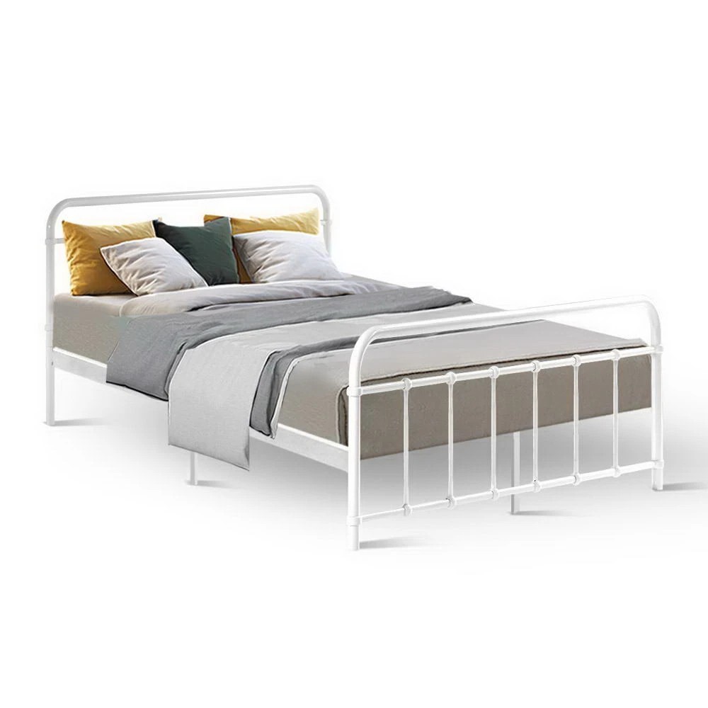 1 Artiss Bed Frame Metal Frames LEO - Double Bed - White, 1 of 7