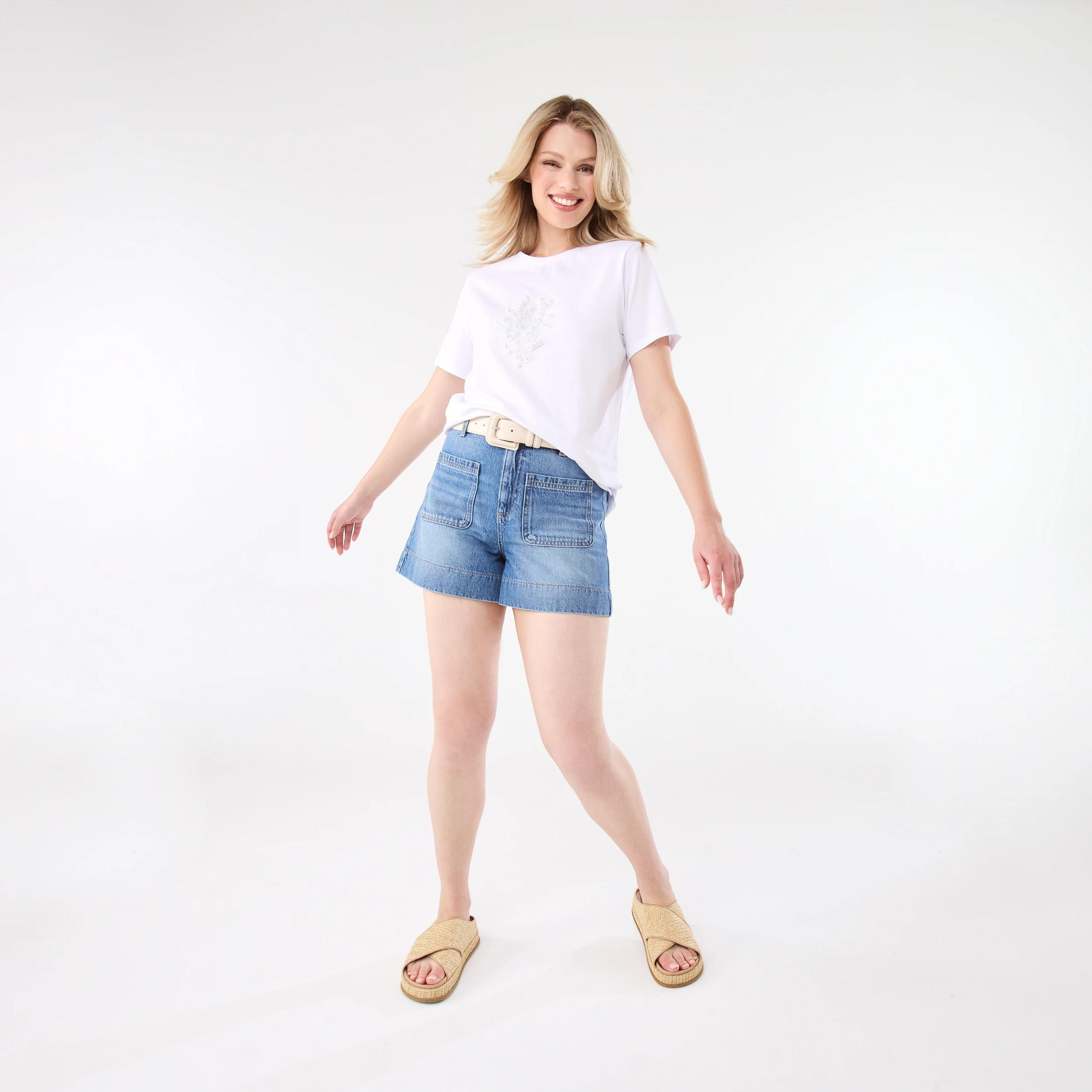 2 Pocket Front Denim Shorts Mid Wash, 2 of 10