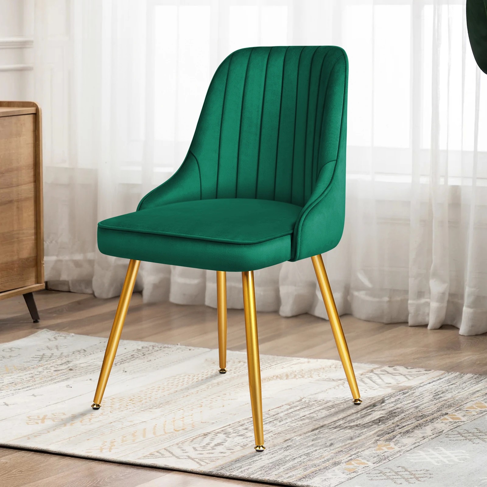 6 Alfordson 4x Dining Chairs Kitchen Accent Lounge Padded Tufted Seat Velvet - Green, 6 of 8