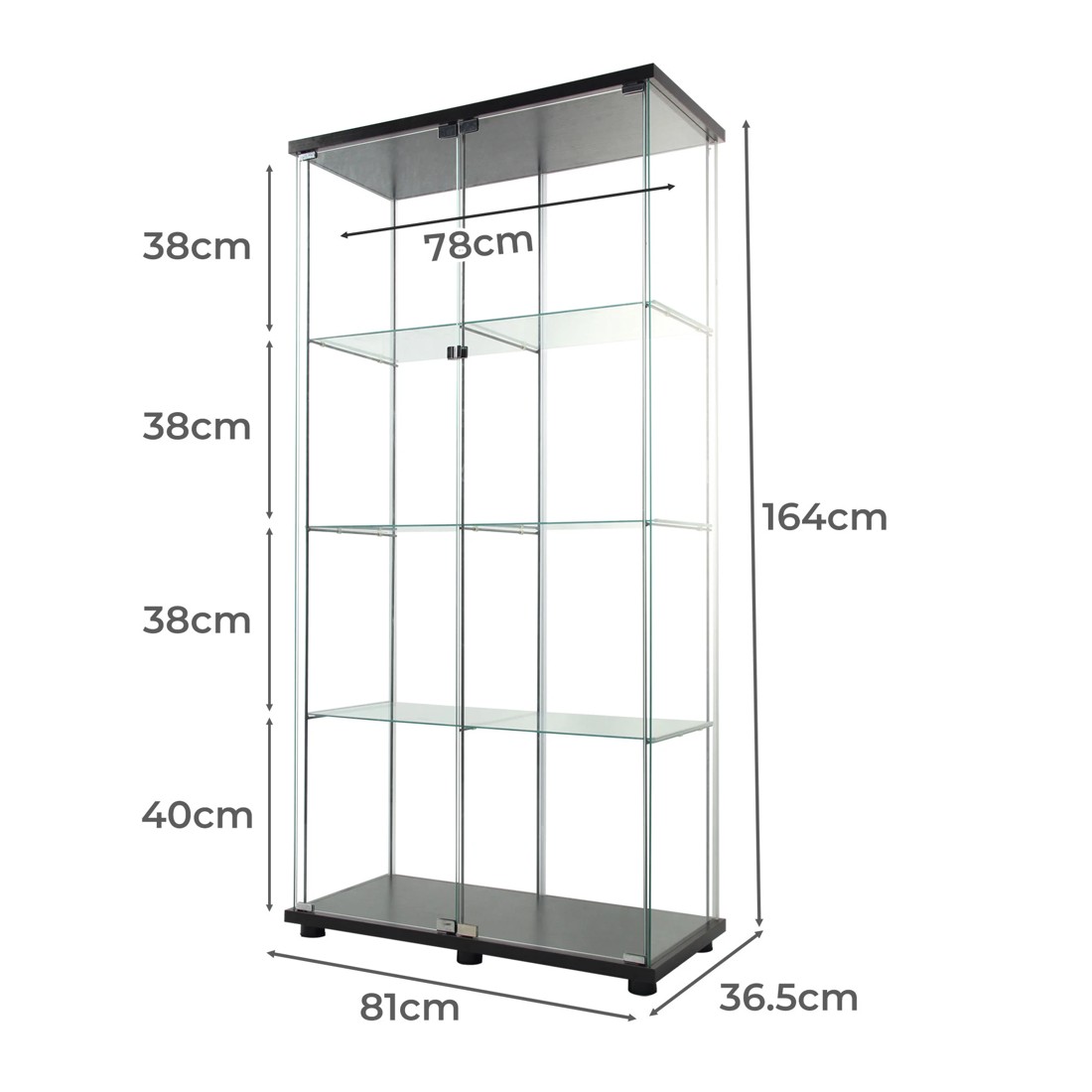 Stacked 164cm Glass Display Cabinet Collections Storage 4 Tier Shelves ...