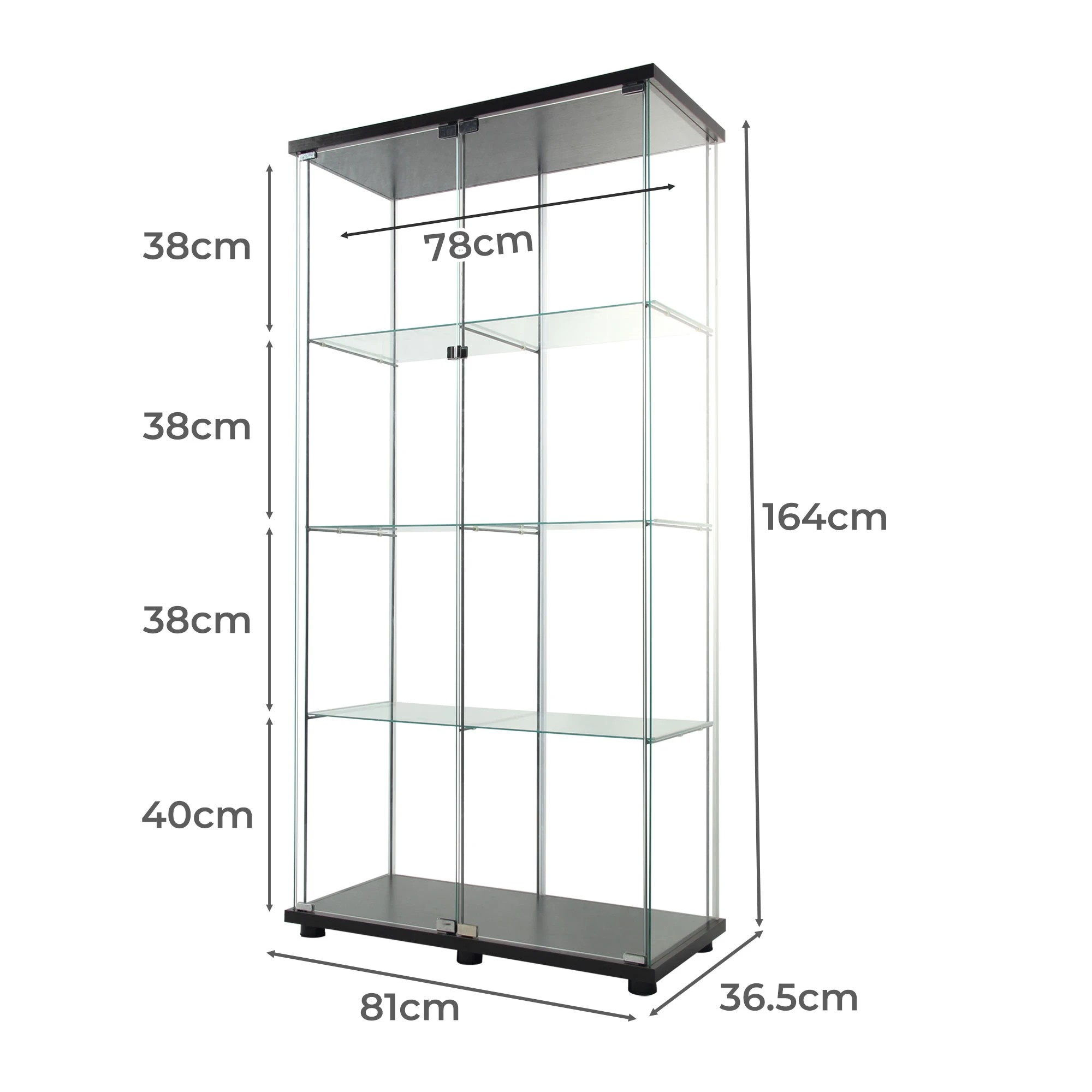 3 Stacked 164cm Glass Display Cabinet Collections Storage 4 Tier Shelves 2 Doors, 3 of 7