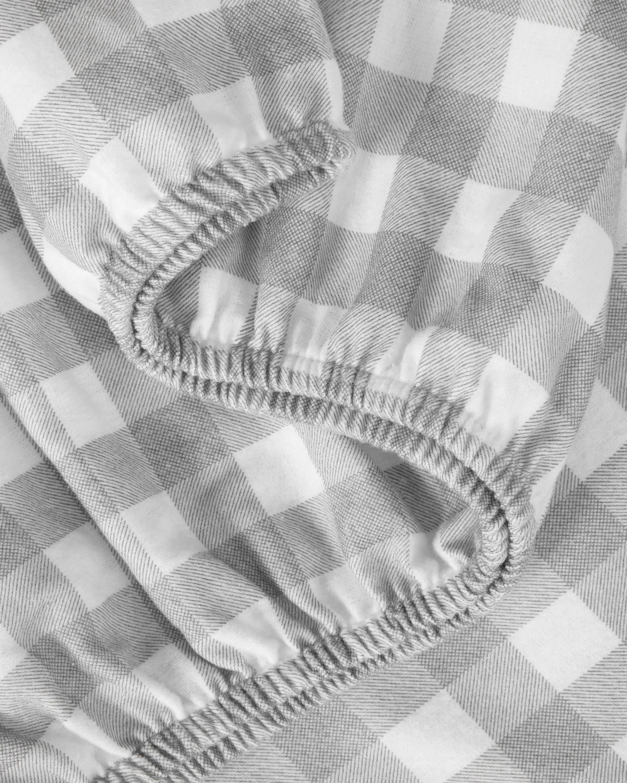 3 Gingham Cotton Flannelette Sheet Set - Single Bed, Grey, 3 of 7