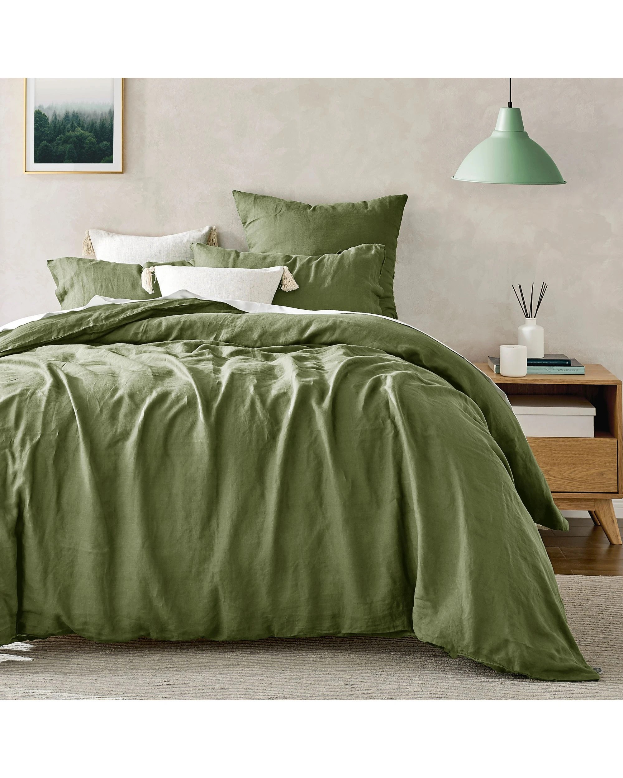 1 Natural Home 100% European Flax Linen Quilt Cover Set - Double Bed - Hunter Green, 1 of 7