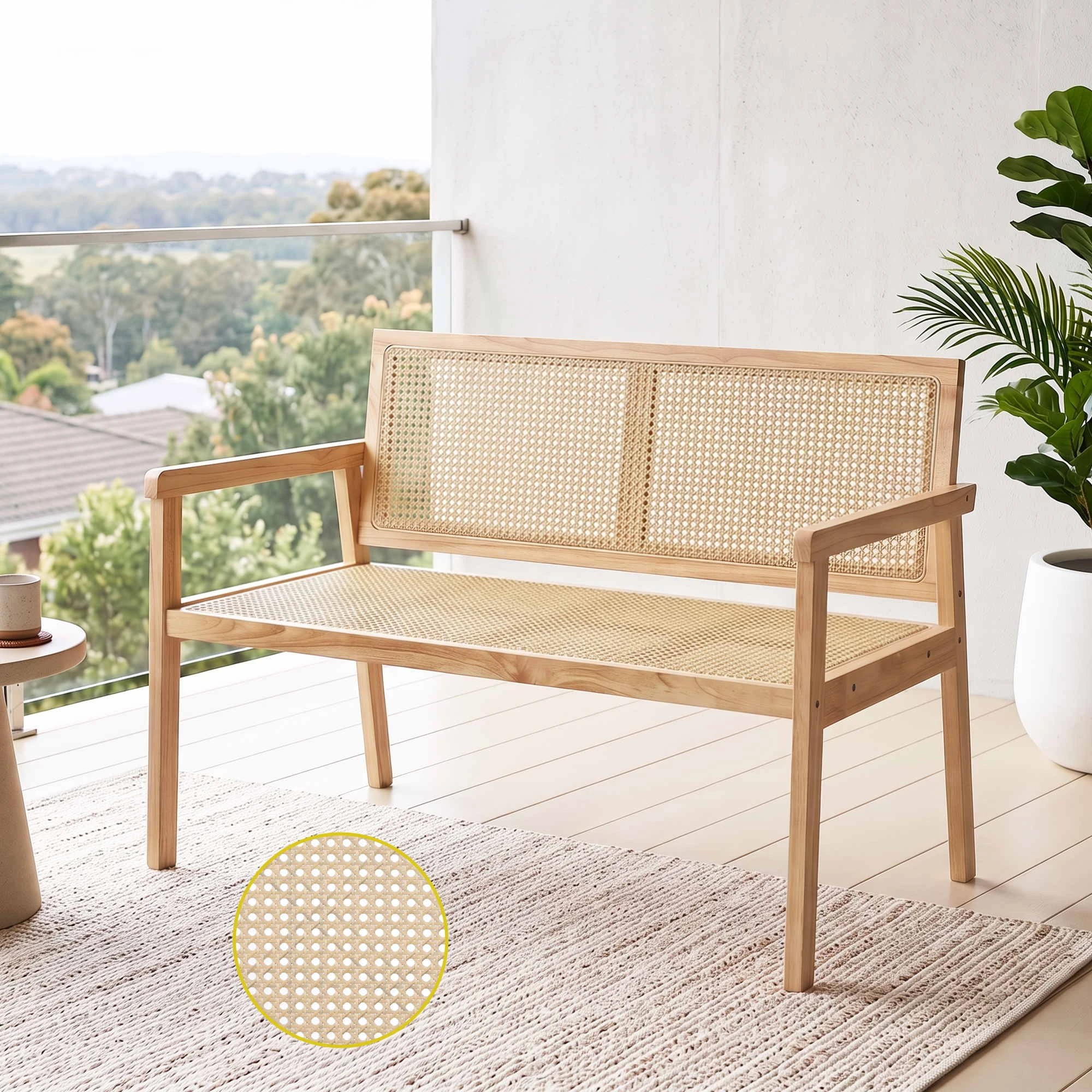 5 Gardeon Garden Bench Wooden Bench Outdoor PVC Woven Seat Backrest 107cm - Natural, 5 of 7