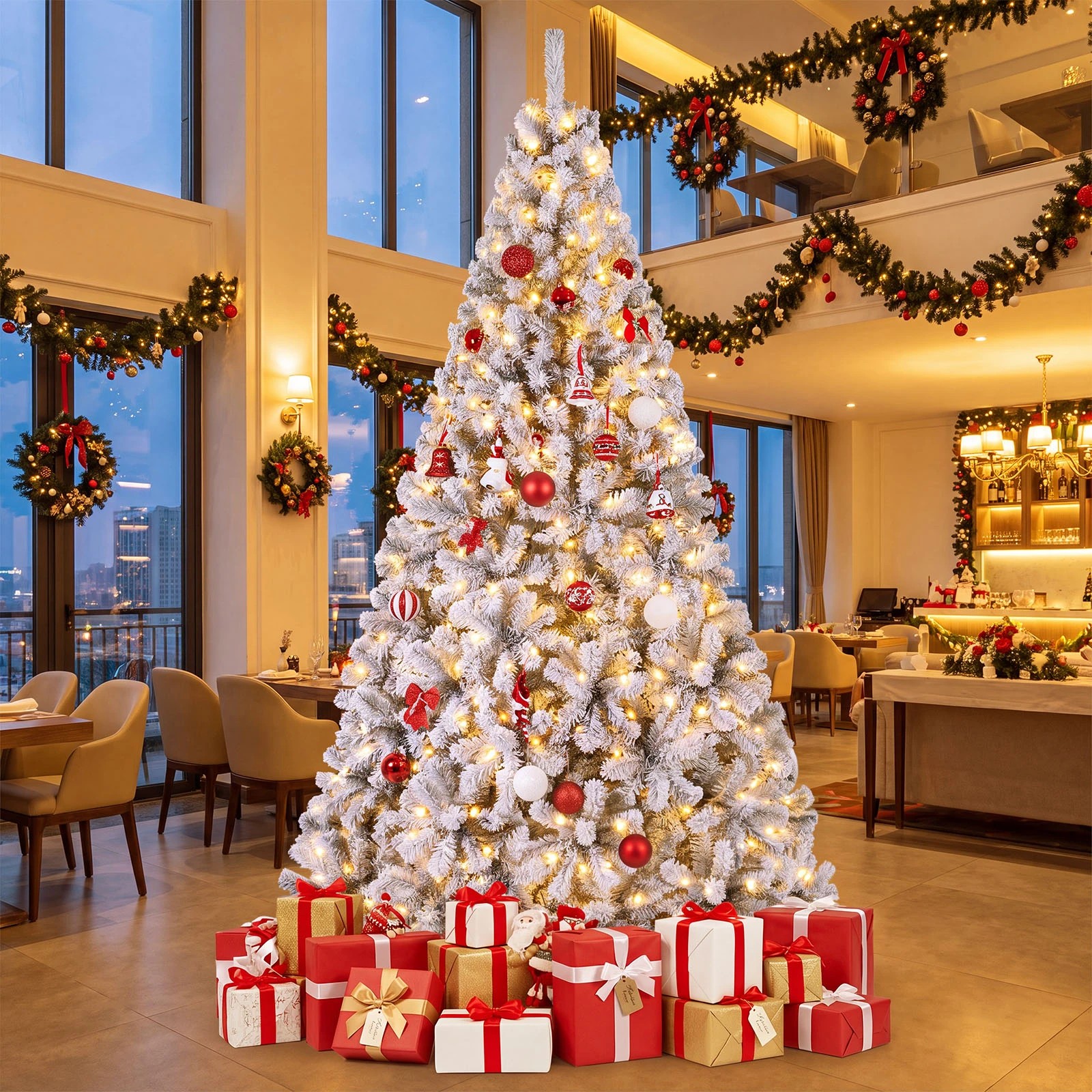 5 Costway 2.8m Flocked Cedar Christmas Tree w/750 LEDs Pre-Lit Artificial Xmas Tree, 5 of 8