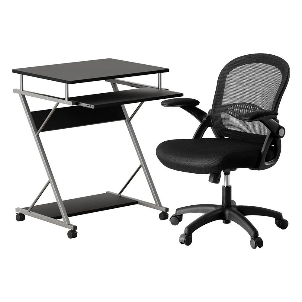 1 Artiss Computer Desk Mesh Office Chair Set Desks with Keyboard Shelf Try - Black, 1 of 6