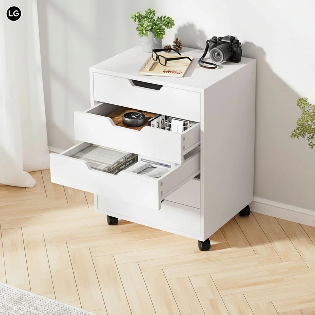 6 Artiss 5-Drawer Filing Cabinet Mobile Rolling Storage Cabinet Chest of Drawers Stand - White, 6 of 8