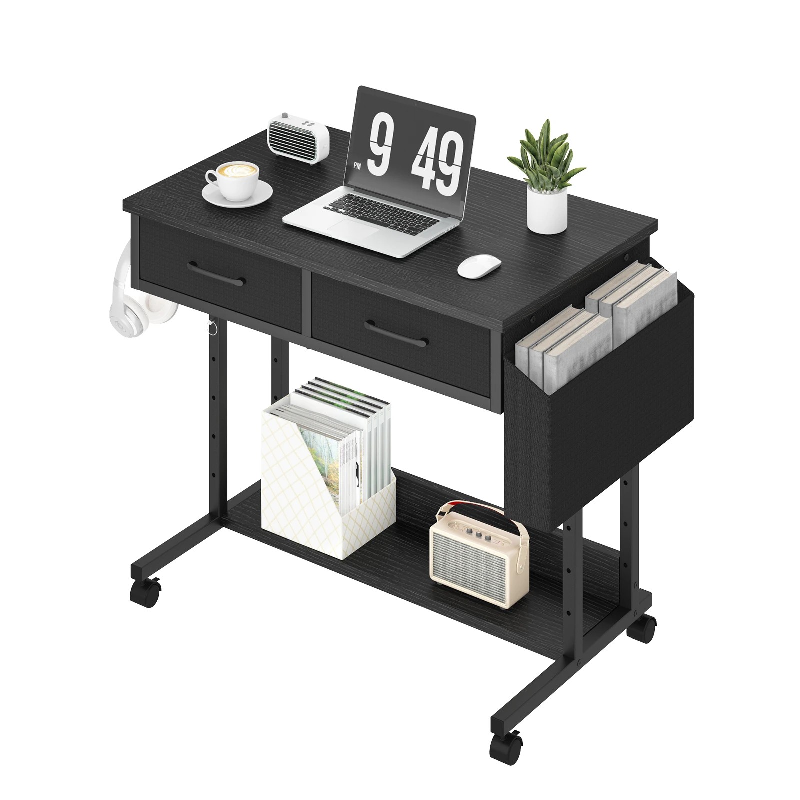 1 Advwin Small Portable Rolling Standing Desk Adjustable Height with 2 Fabric Drawers - Black, 1 of 9