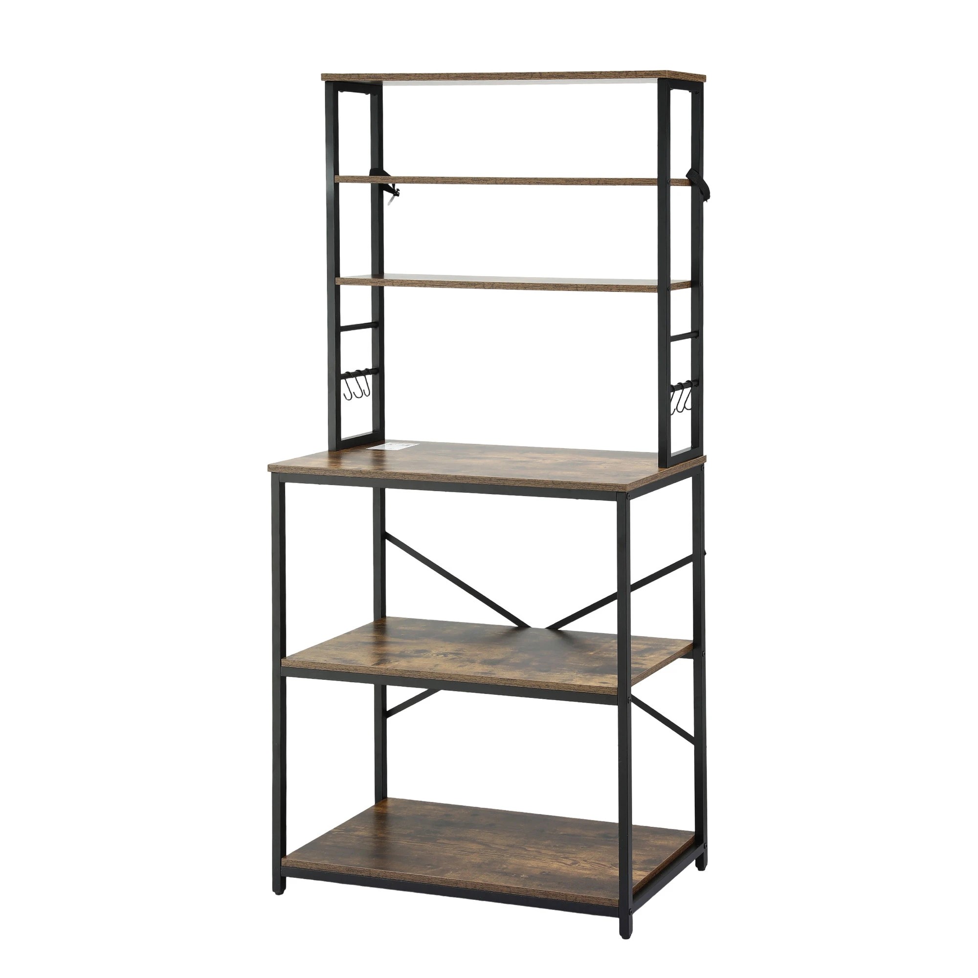 1 Artiss 6-Tier Kitchen Rack with 6 Hooks Microwave Metal Storage Shelf 80cm x 167cm - Brown, 1 of 9